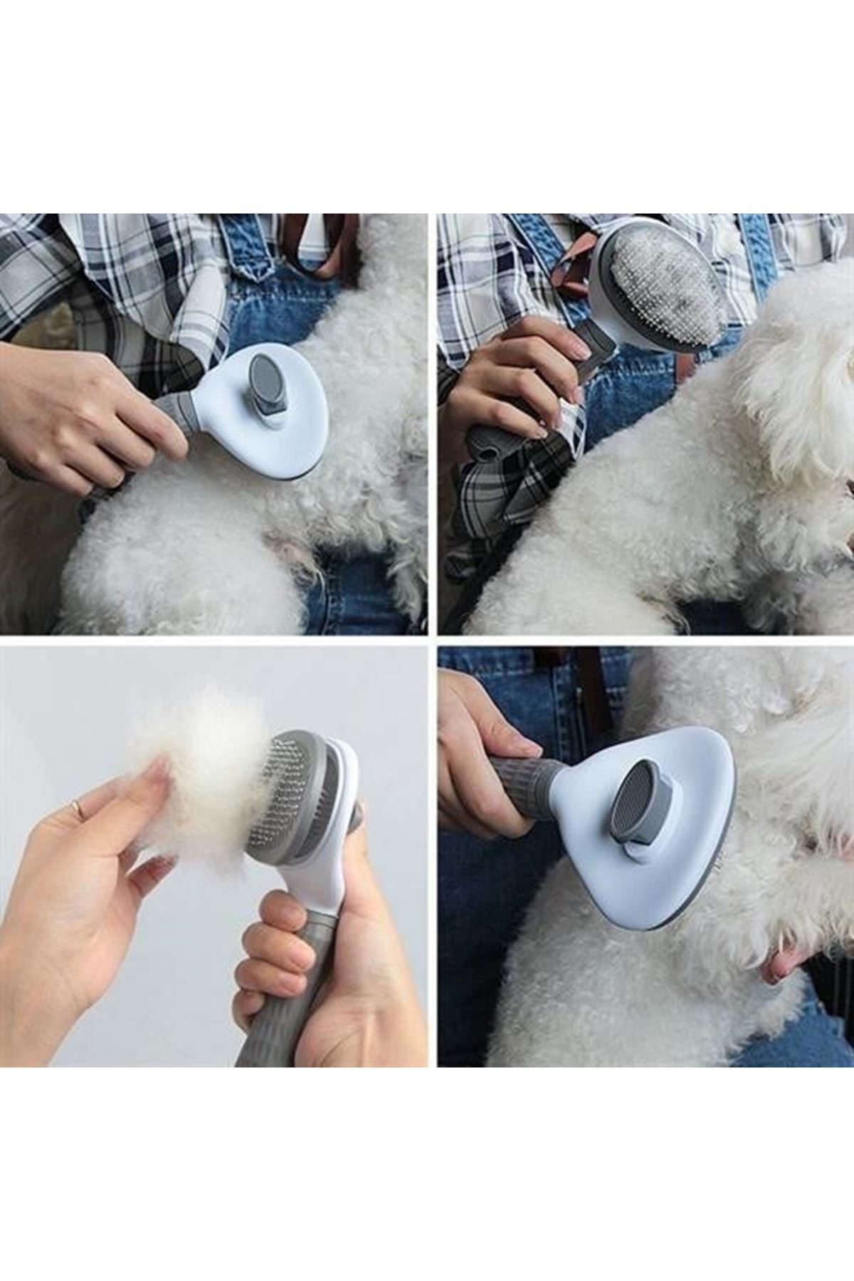 Tbl Dekor® Kedi Köpek Tüy Toplayıcı Kendini Temizleyebilen Ergonomik Rahat Evcil Hayvan Tarağı Gri