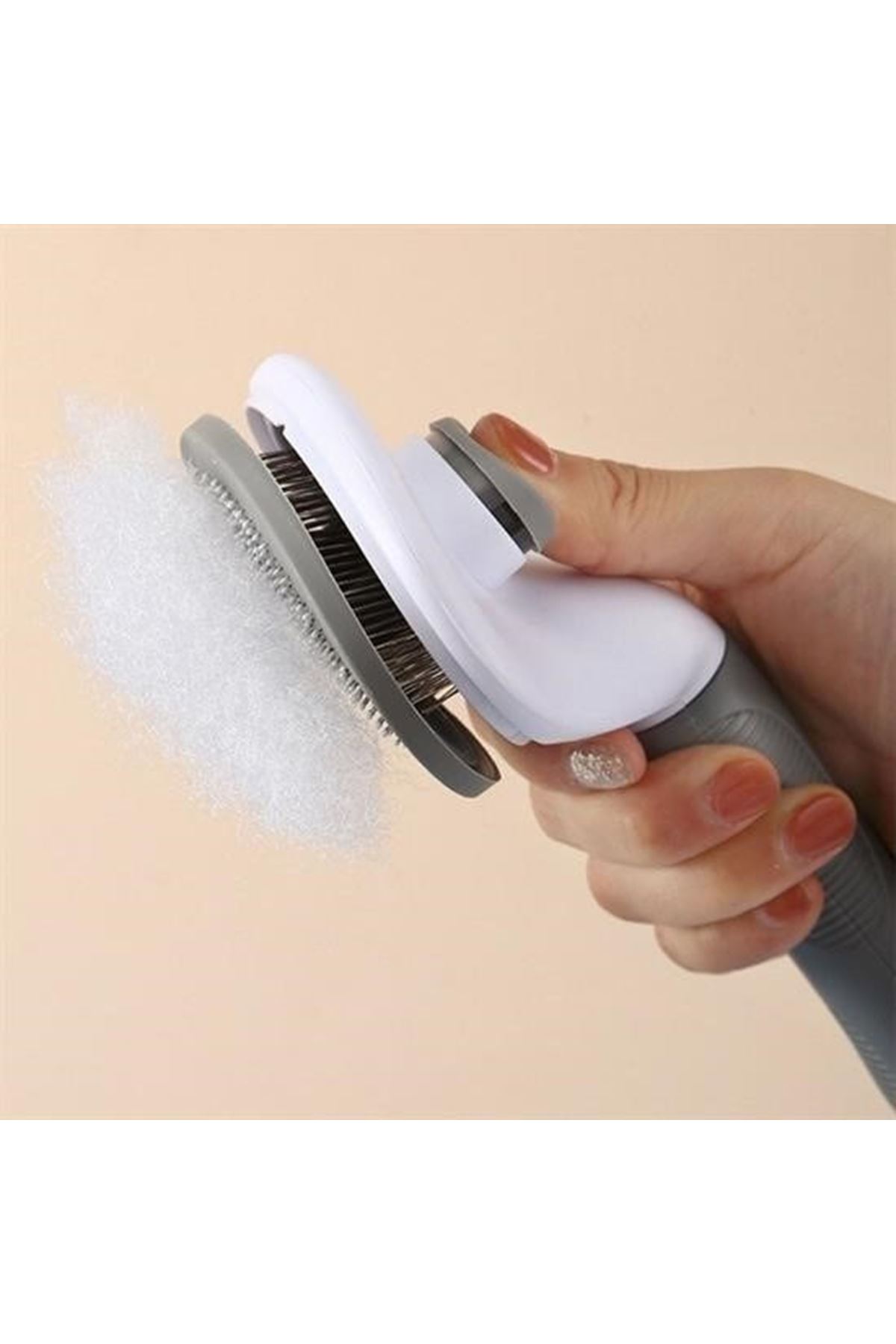 Tbl Dekor® Kedi Köpek Tüy Toplayıcı Kendini Temizleyebilen Ergonomik Rahat Evcil Hayvan Tarağı Gri