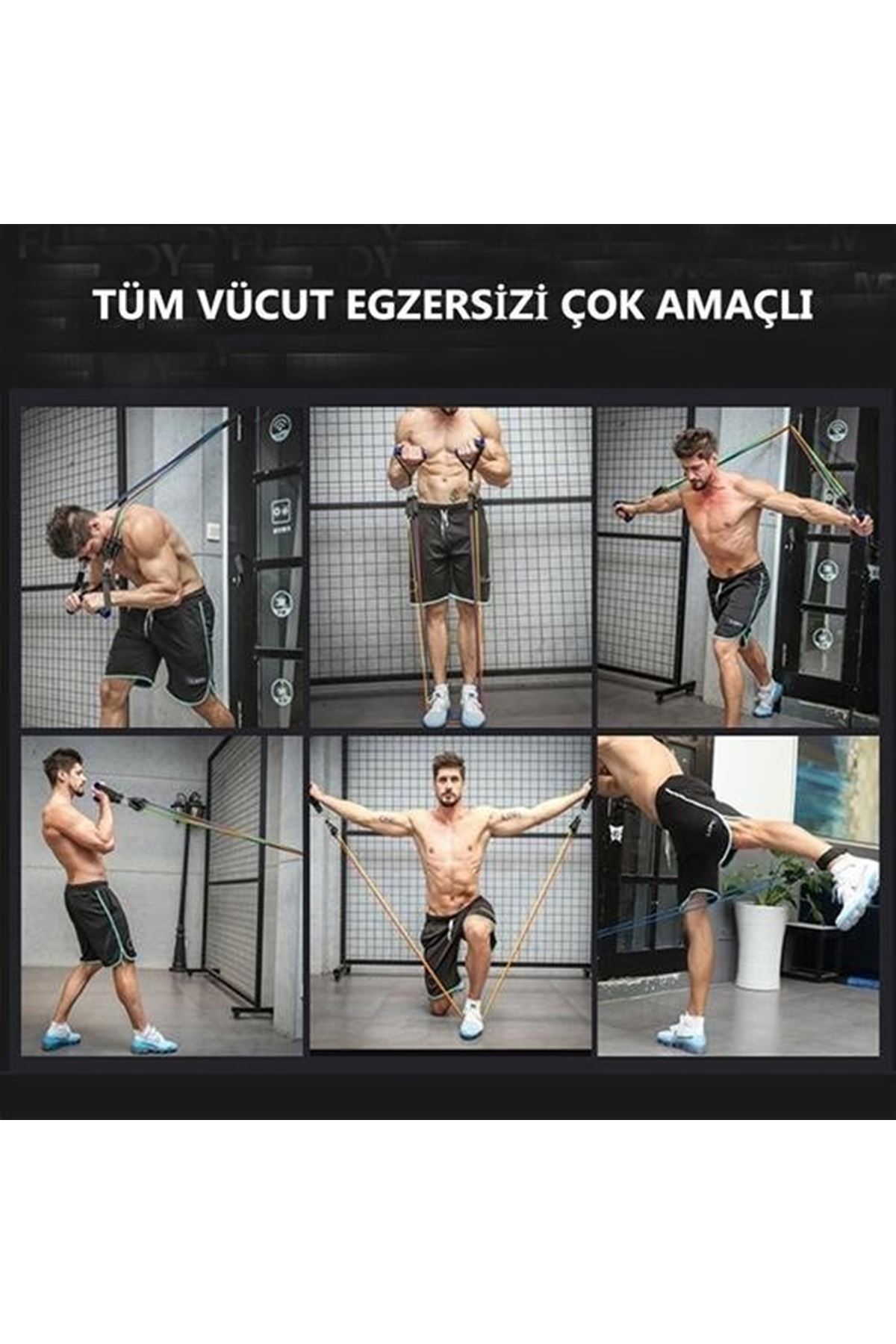 Tbl Dekor® 11 Parça Lateks Egzersiz Bandı Çekme Halatı Egzersiz Seti
