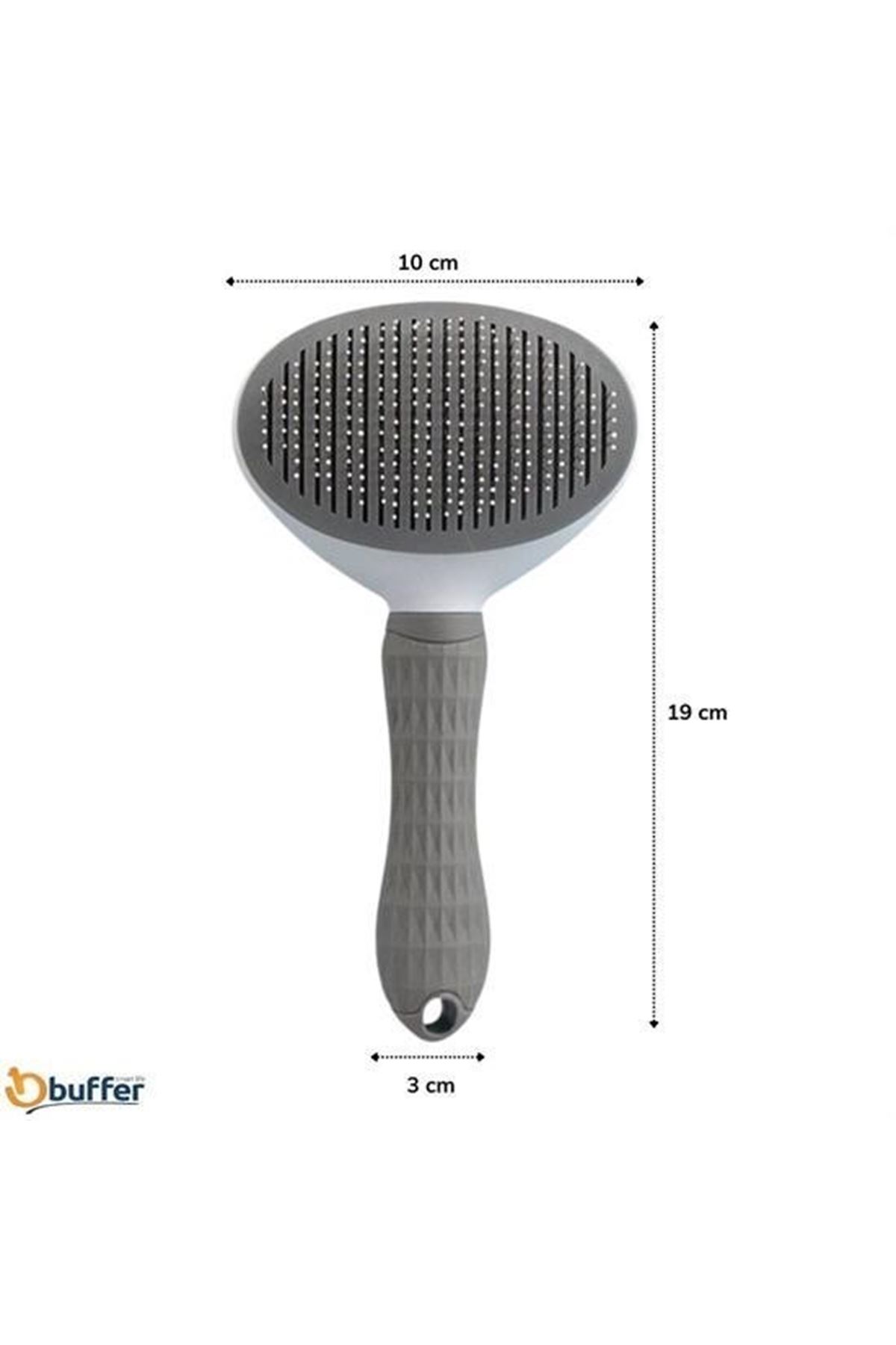 Tbl Dekor® Kedi Köpek Tüy Toplayıcı Kendini Temizleyebilen Ergonomik Rahat Evcil Hayvan Tarağı Gri