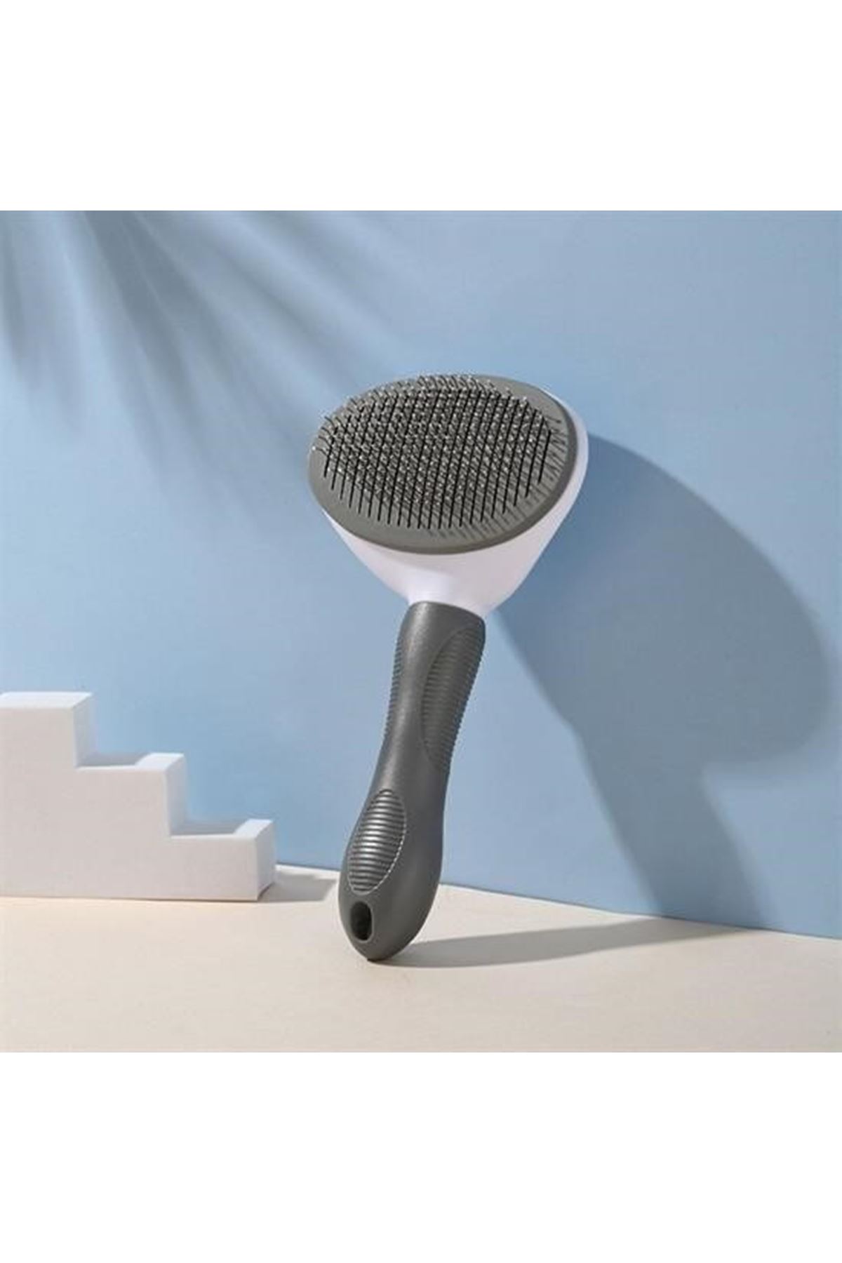 Tbl Dekor® Kedi Köpek Tüy Toplayıcı Kendini Temizleyebilen Ergonomik Rahat Evcil Hayvan Tarağı Gri