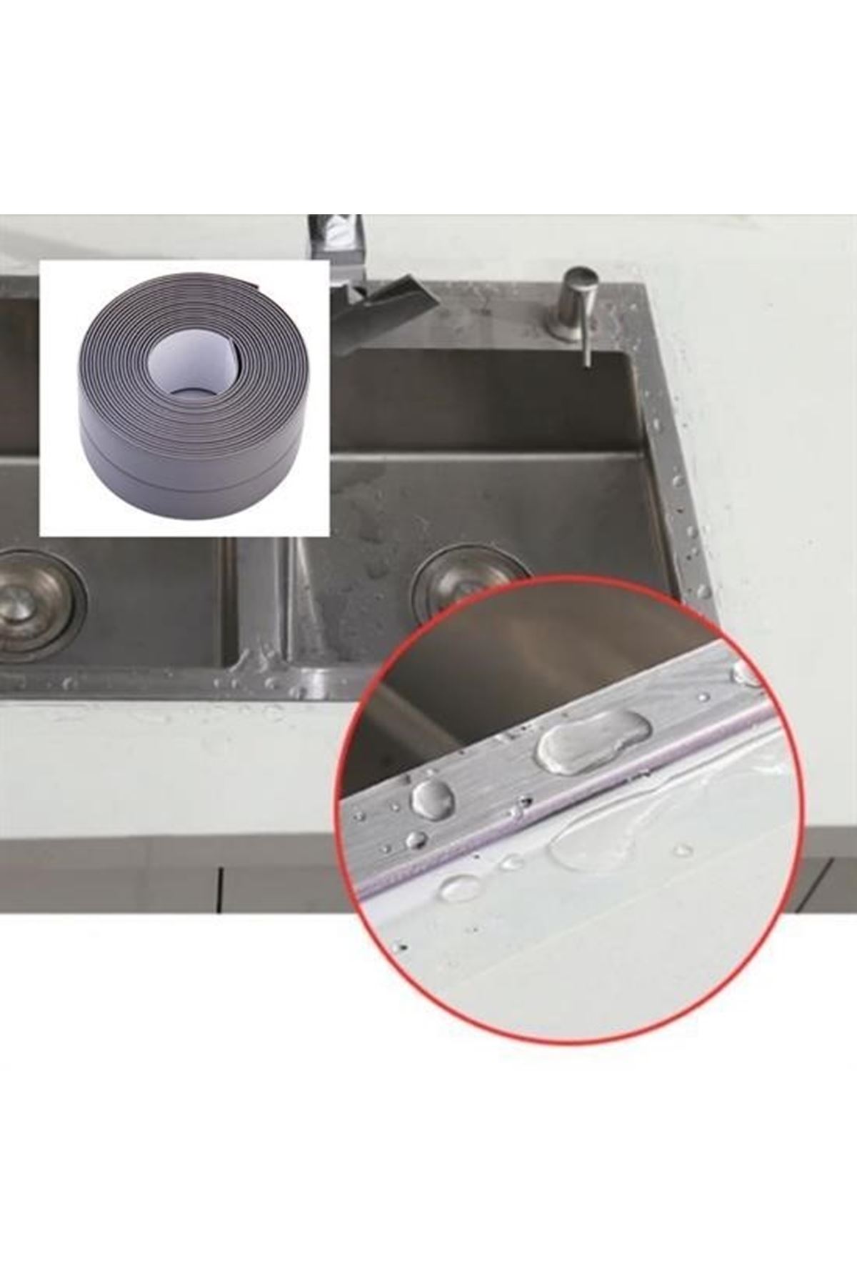 Tbl Dekor® Gri Su Sızdırmaz  Banyo Mutfak Lavabo Küvet İzolasyon Şerit Bant