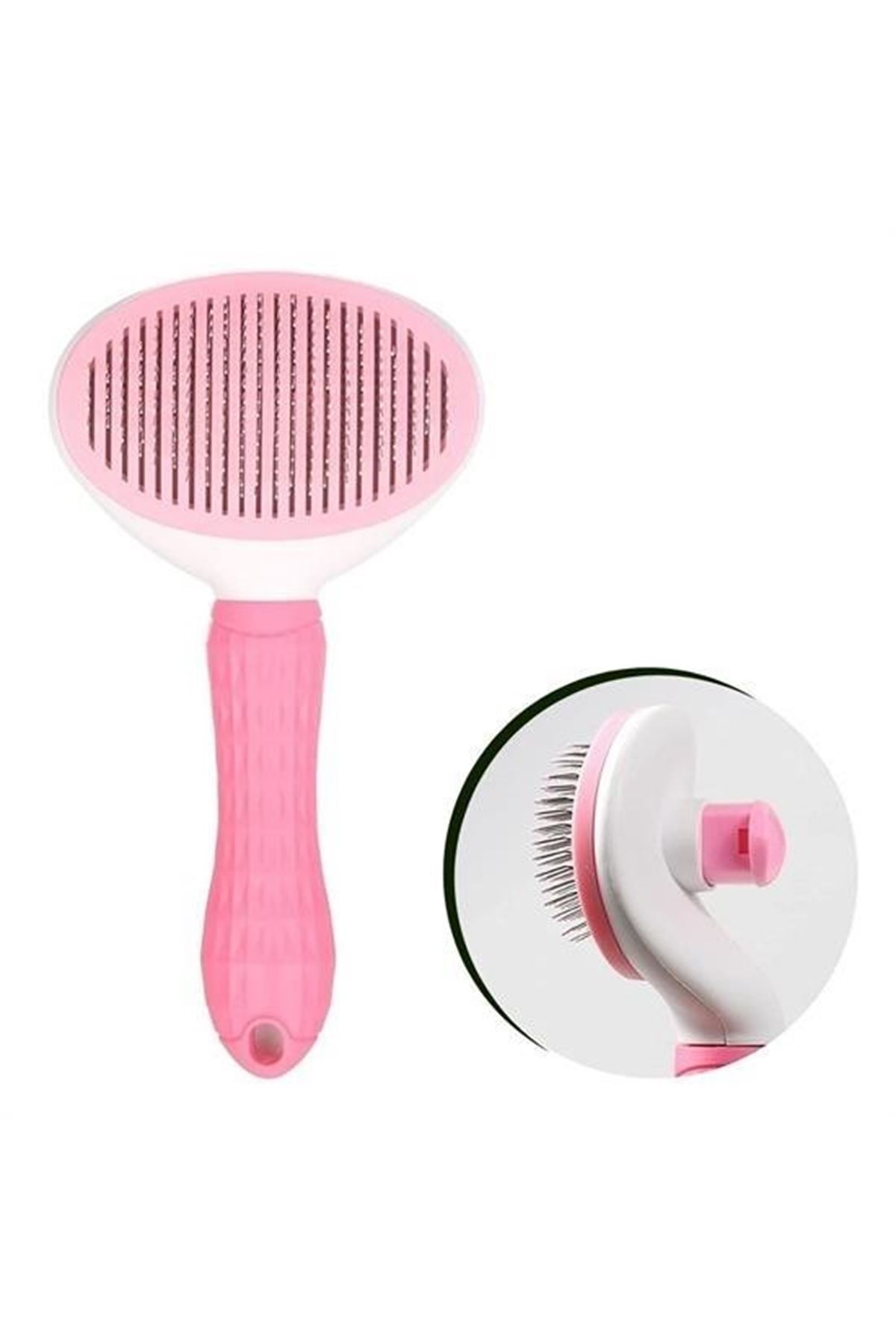 Tbl Dekor® Kedi Köpek Tüy Toplayıcı Kendini Temizleyebilen Ergonomik Saplı Evcil Hayvan Tarağı Pembe