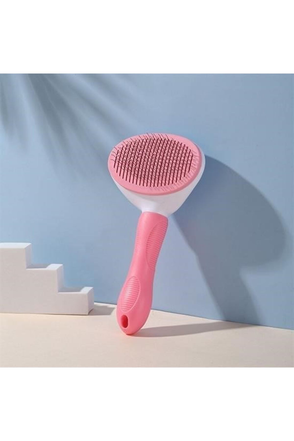 Tbl Dekor® Kedi Köpek Tüy Toplayıcı Kendini Temizleyebilen Ergonomik Saplı Evcil Hayvan Tarağı Pembe