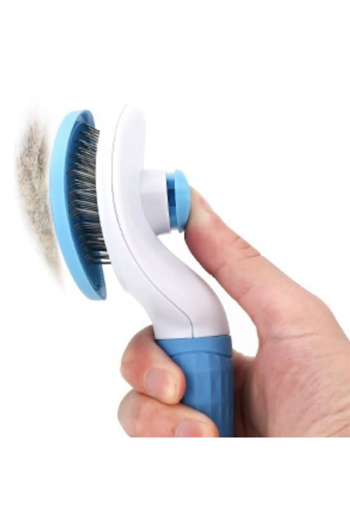Tbl Dekor® Kedi Köpek Tüy Toplayıcı Kendini Temizleyebilen Ergonomik Saplı Evcil Hayvan Tarağı Mavi