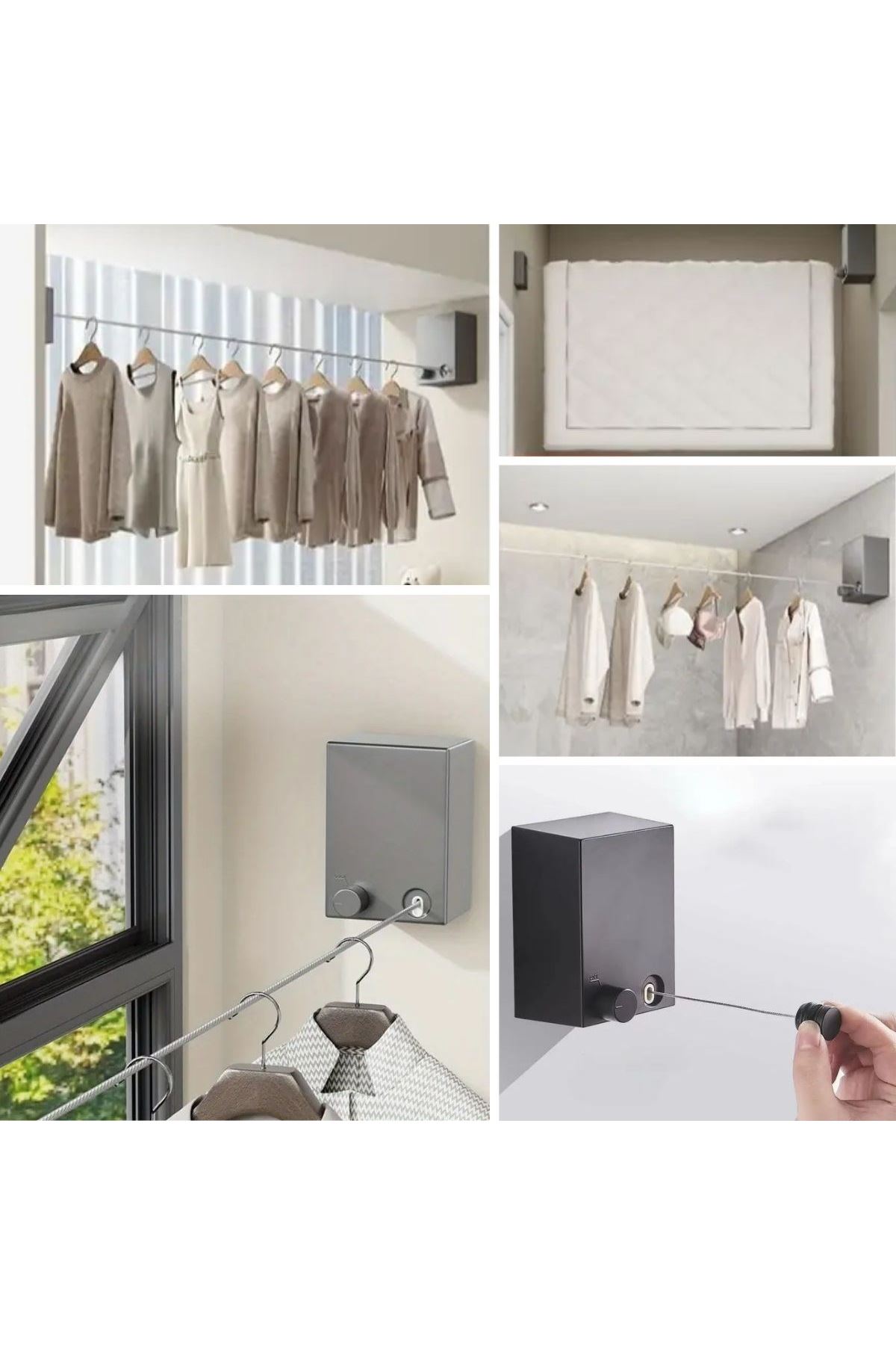 Tbl Dekor® Teleskopik Çamaşır Kurutma Askısı, Pratik Geri Çekilebilir Çamaşır İpi