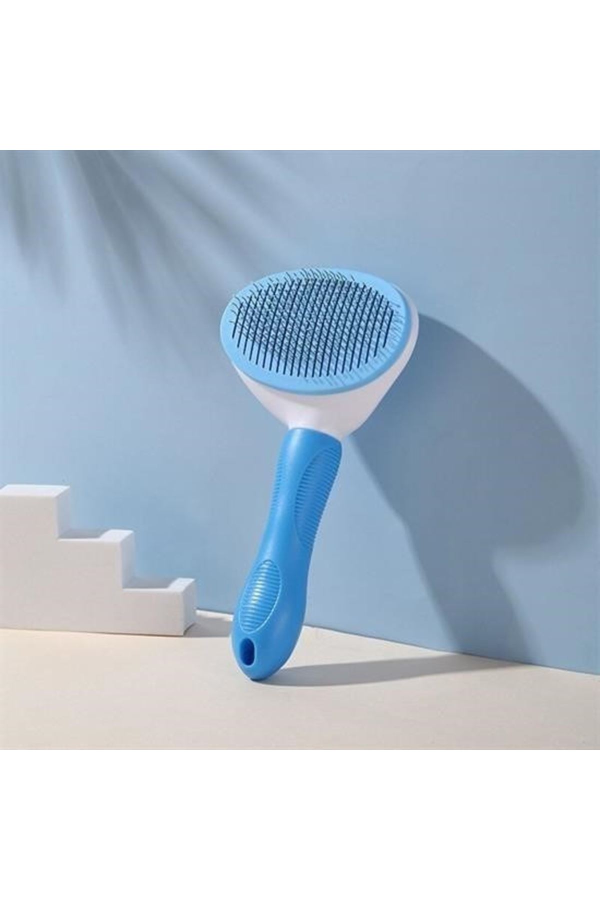 Tbl Dekor® Kedi Köpek Tüy Toplayıcı Kendini Temizleyebilen Ergonomik Saplı Evcil Hayvan Tarağı Mavi