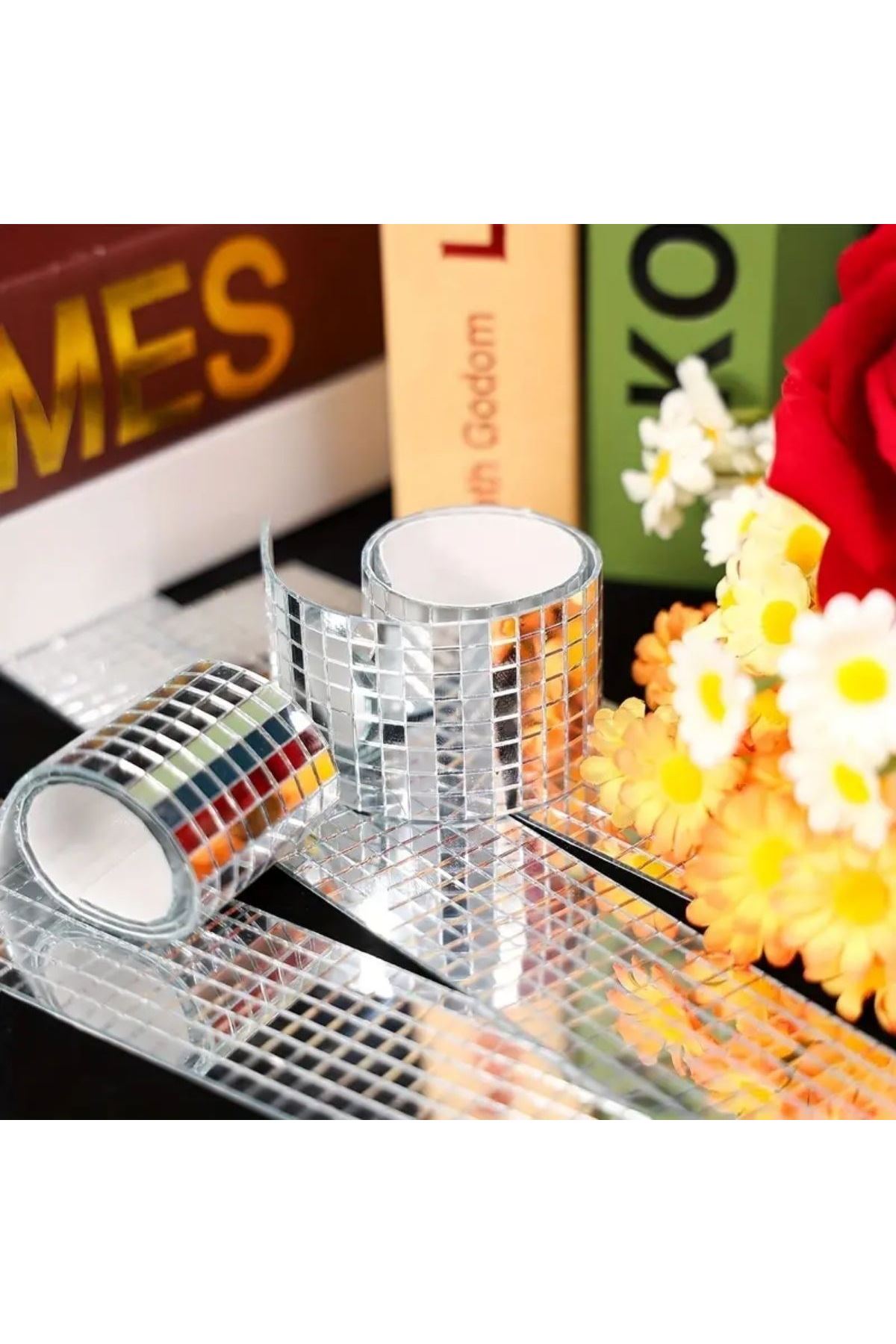 Tbl Dekor®1 Metre Uzunluğunda Gümüş Renk Aynalı Mozaik Taşlı Dekor Bandı 4 cm x 1 mt