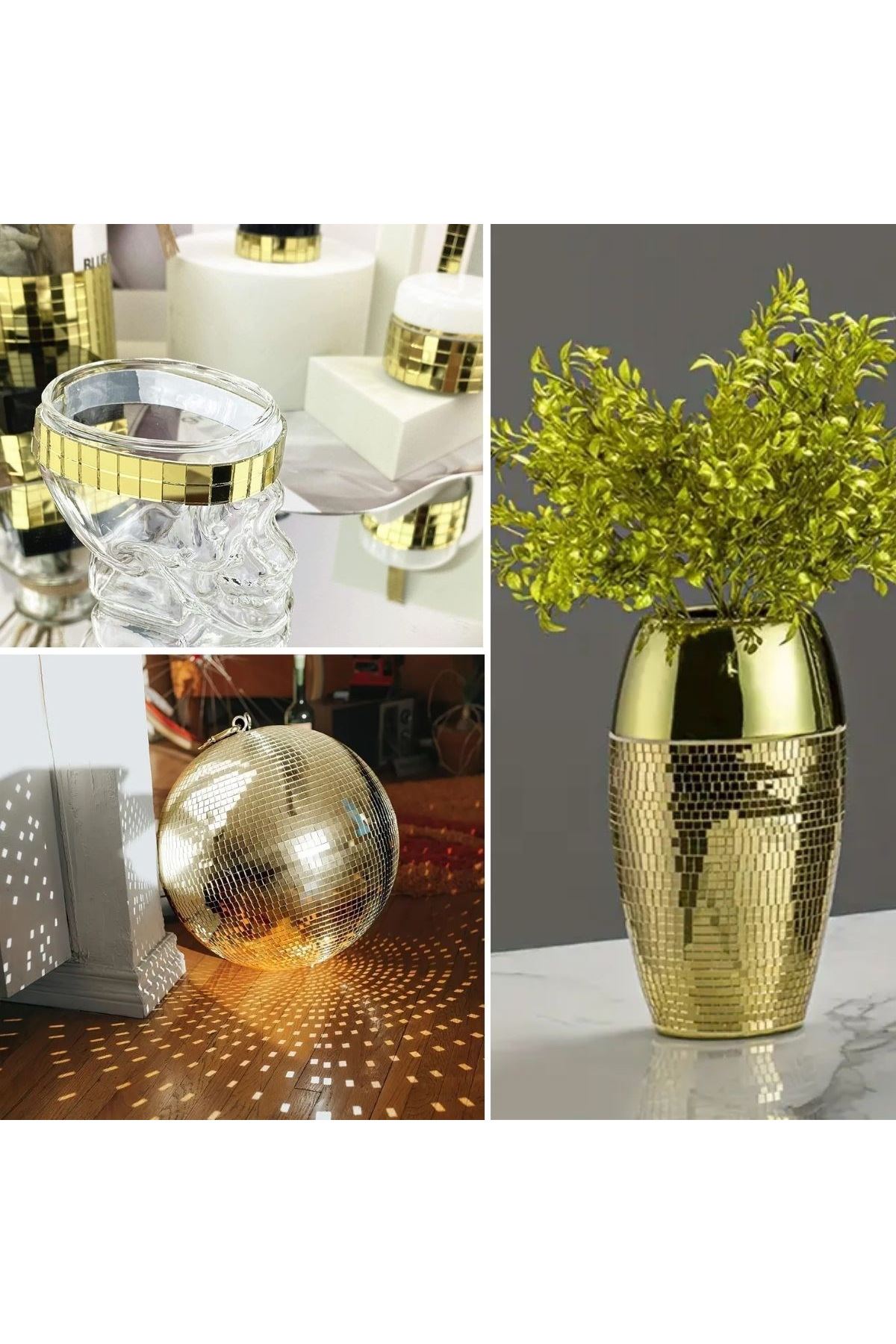 Tbl Dekor®1 Metre Uzunluğunda Gold Renk Aynalı Mozaik Taşlı Dekor Bandı 4 cm x 1 mt