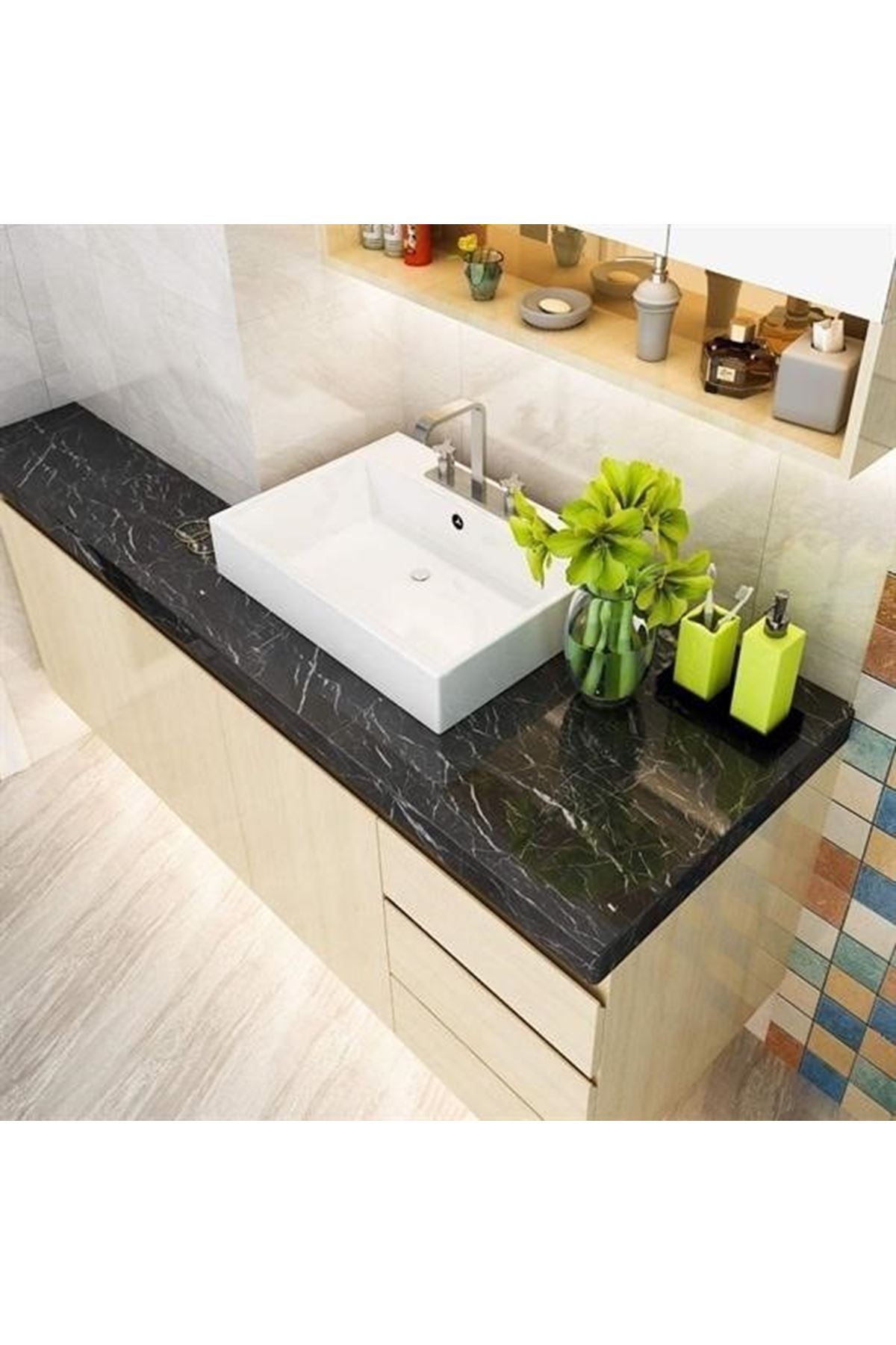 Tbl Dekor® Mermer Desenli Masa Tezgah Mutfak Su Geçirmez Yapışkanlı Folyo Sticker Siyah 5x0,6m