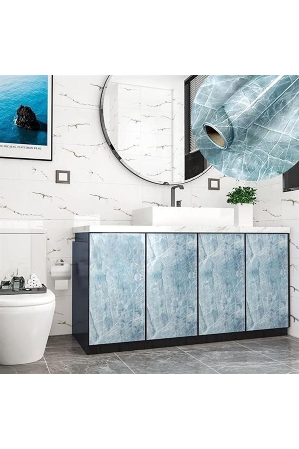 Tbl Dekor® Mermer Desenli Masa Tezgah Mutfak Su Geçirmez Yapışkanlı Folyo Sticker Mavi 5x0,6m