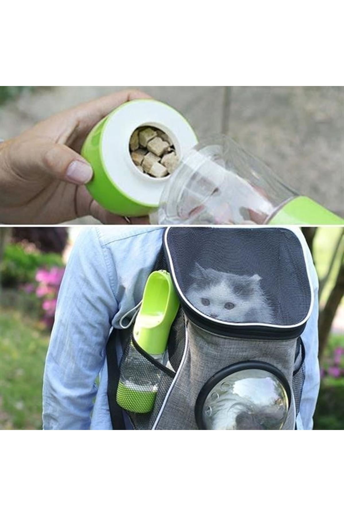 Tbl Dekor® Taşınabilir Mama Hazneli Evcil Hayvan Suluğu Seyahat Kabı Kilitlenebilen Su Sızdırmaz 380ML