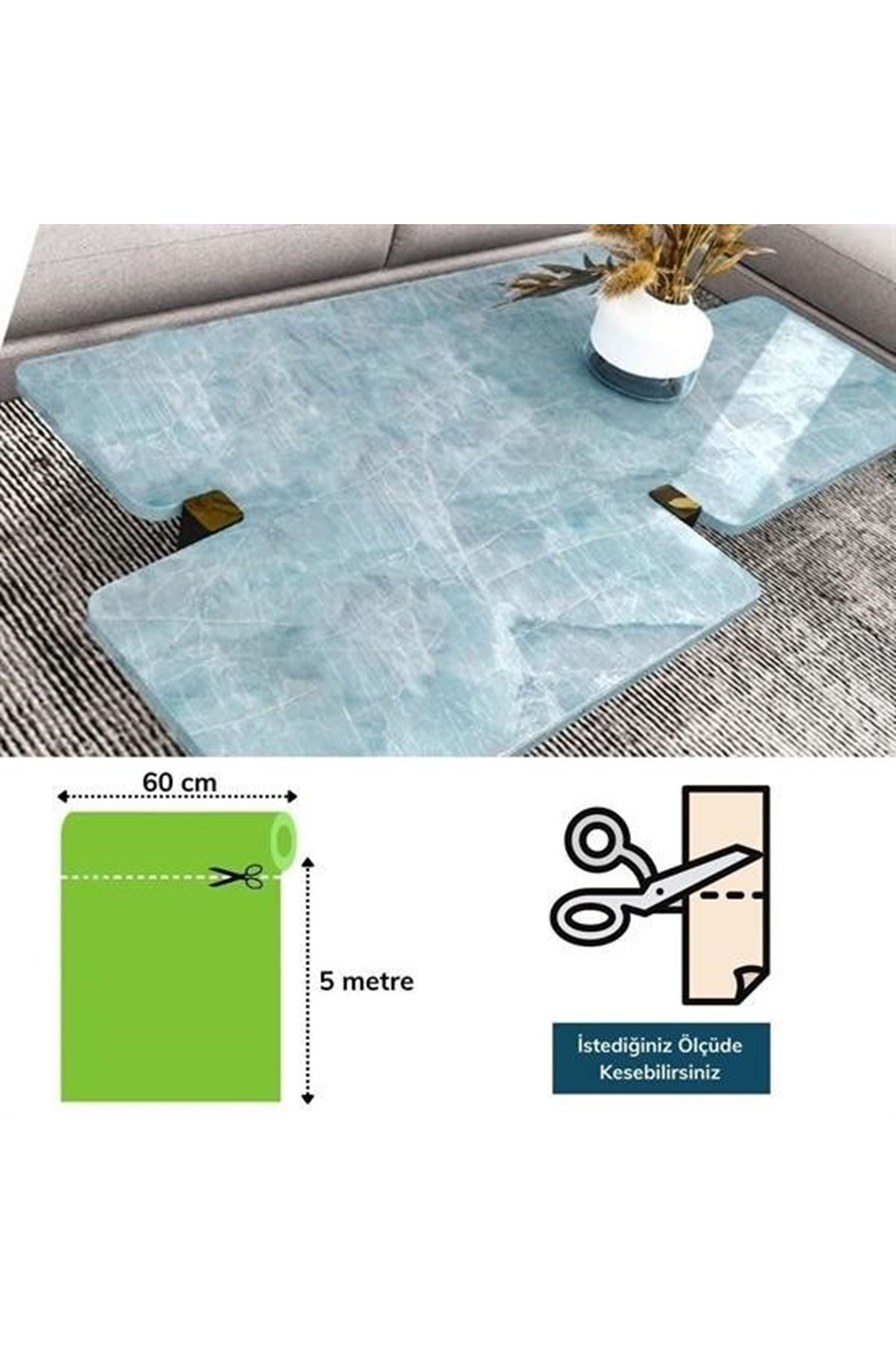 Tbl Dekor® Mermer Desenli Masa Tezgah Mutfak Su Geçirmez Yapışkanlı Folyo Sticker Mavi 5x0,6m