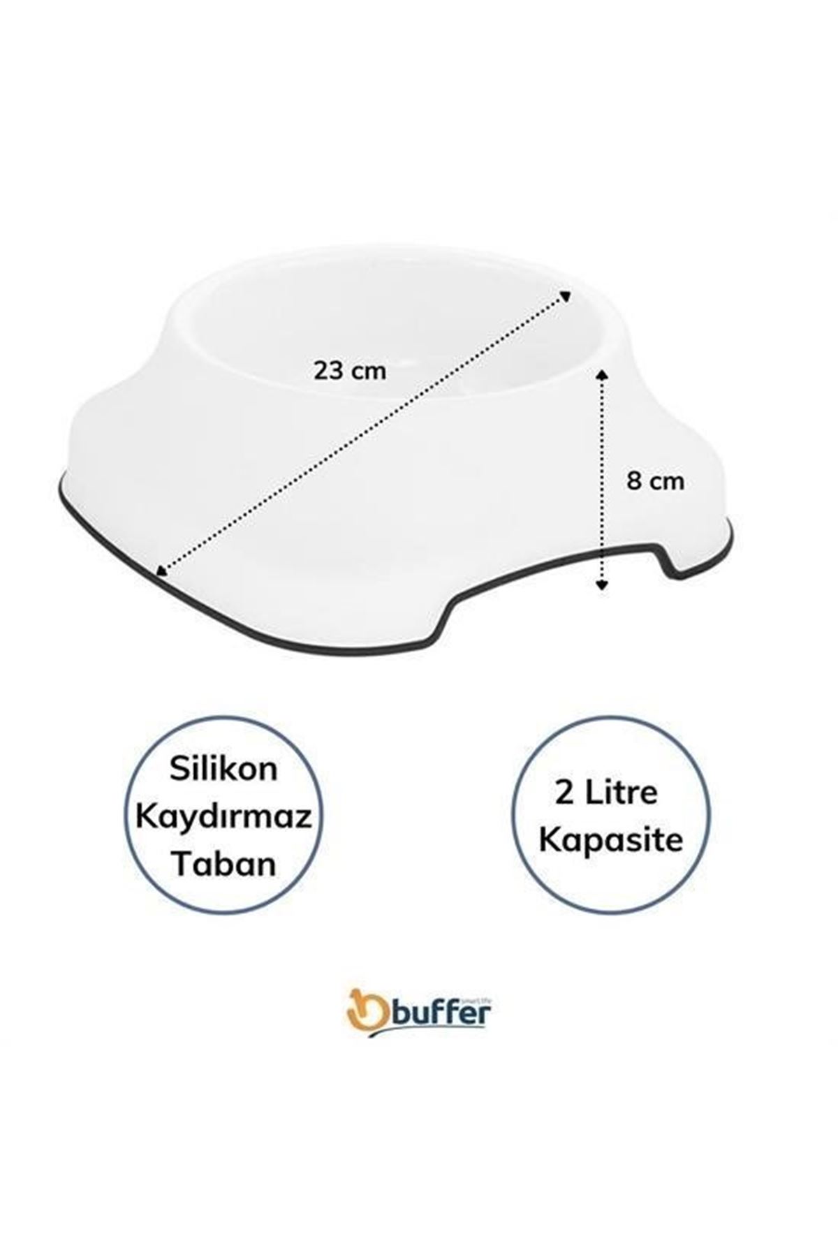 Tbl Dekor® Silikon Kaydırmaz Taban Plastik Kedi ve Köpek Mama ve Su Kabı 2 L