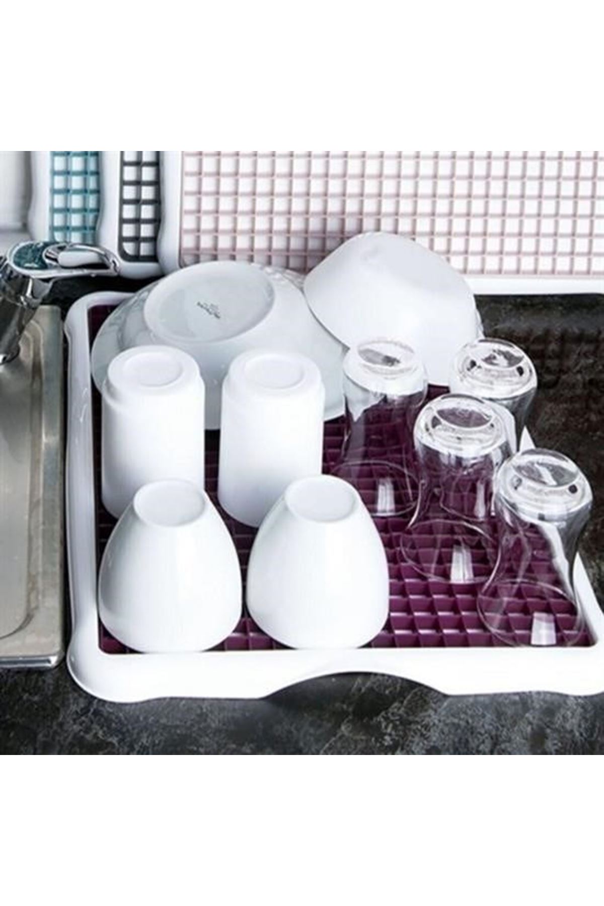 Pratik Lavabo Tezgah Üstü Bulaşık Kurutmalığı Süzmatik 22x40 cm