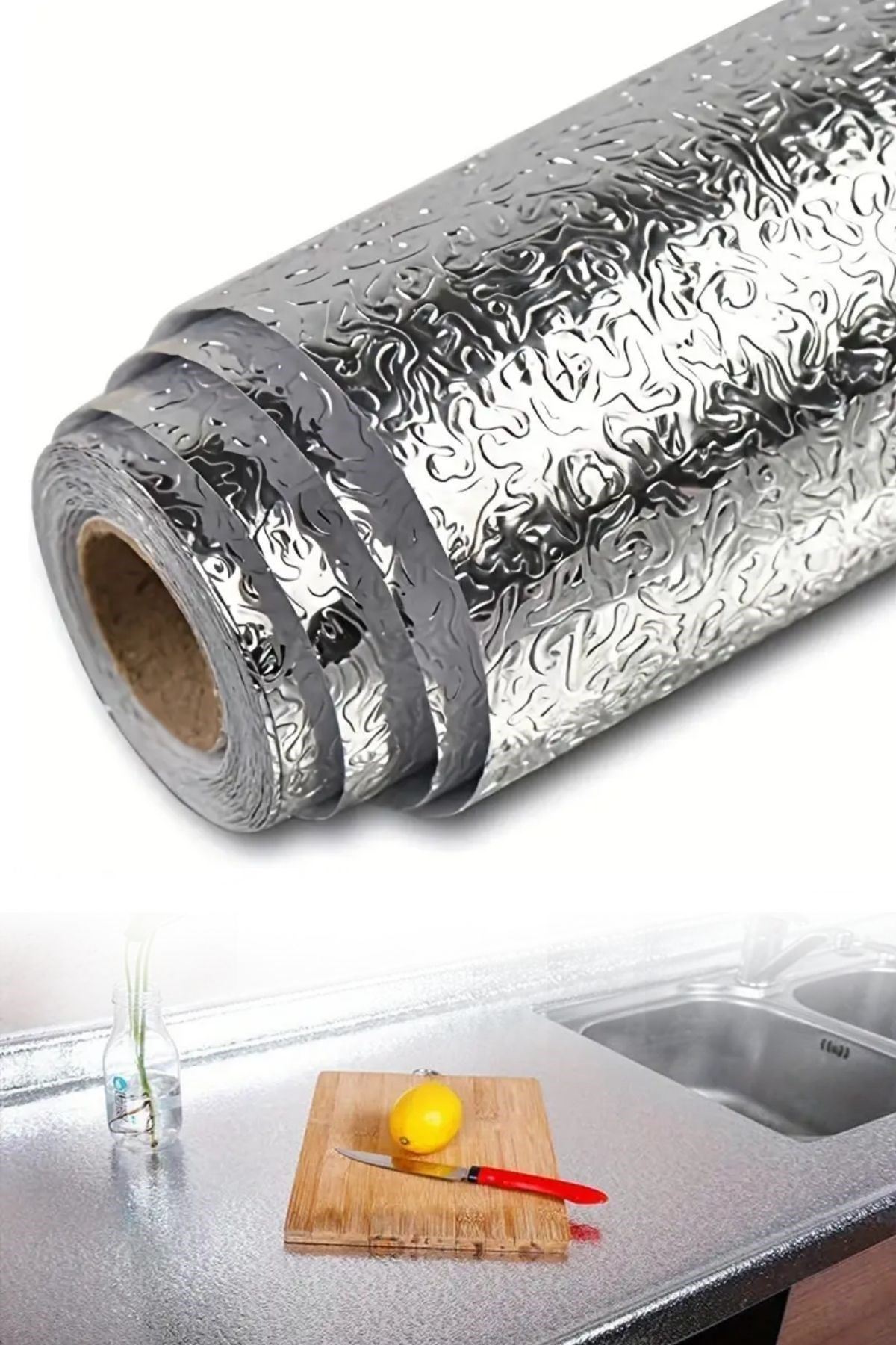 Tbl Dekor® Rulo Gümüş Alüminyum Folyo Duvar Kağıdı, Kendinden Yapışkanlı Raf İçi, Su Geçirmez Folyo  2 mt x 60 cm