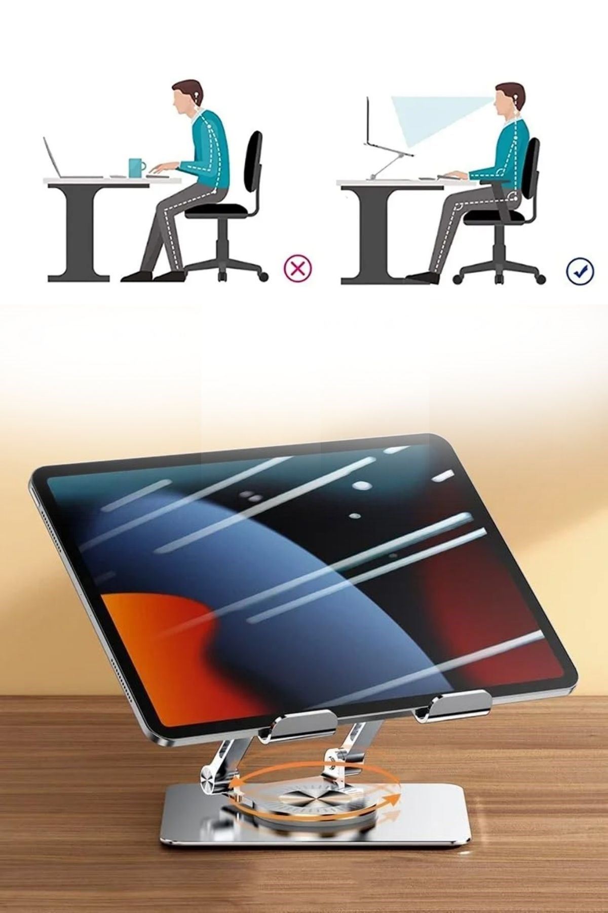 Tbl Dekor® 360 Derece Dönebilen Yükseltilmiş Masaüstü Ayarlanabilir  Metal Tablet Standı