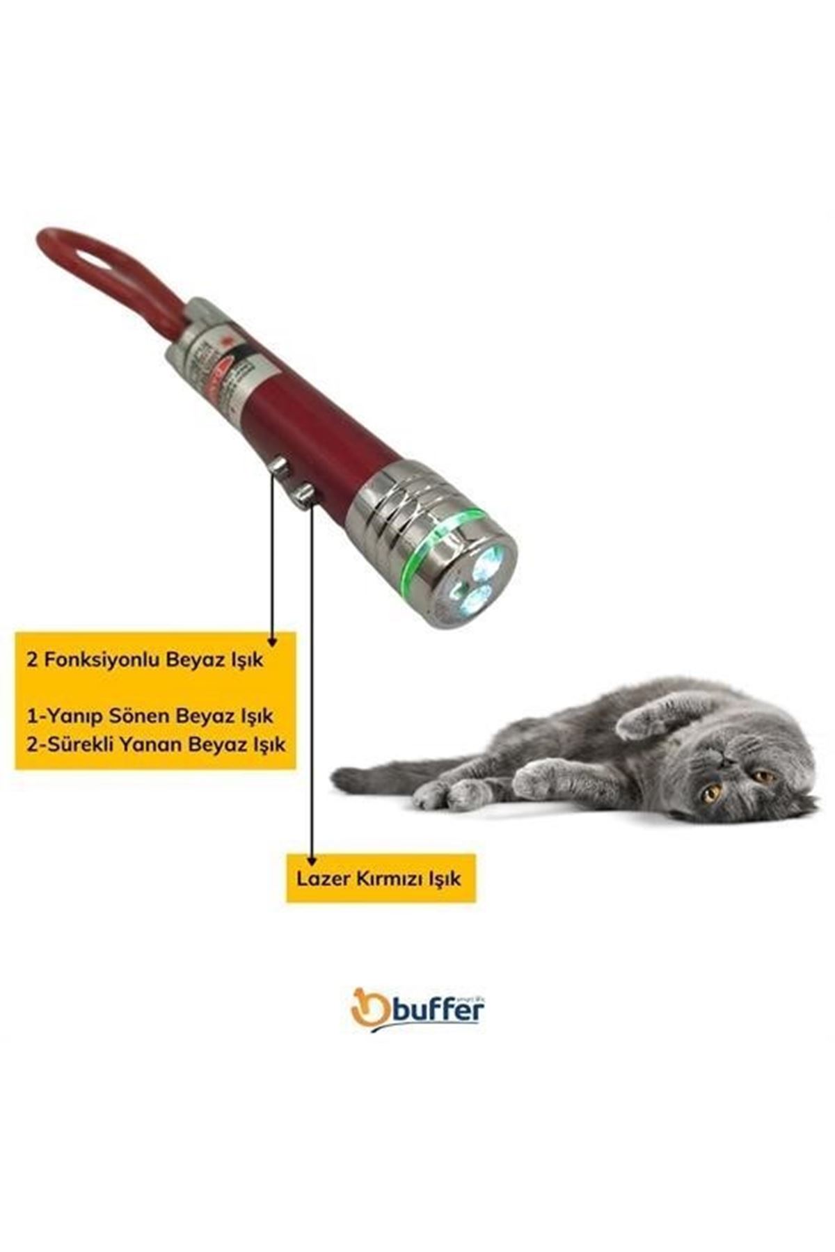 Tbl Dekor®  3 Fonksiyonlu Kırmızı Beyaz Işıklı Led Lazer Kedi Köpek Oyuncak Anahtarlık