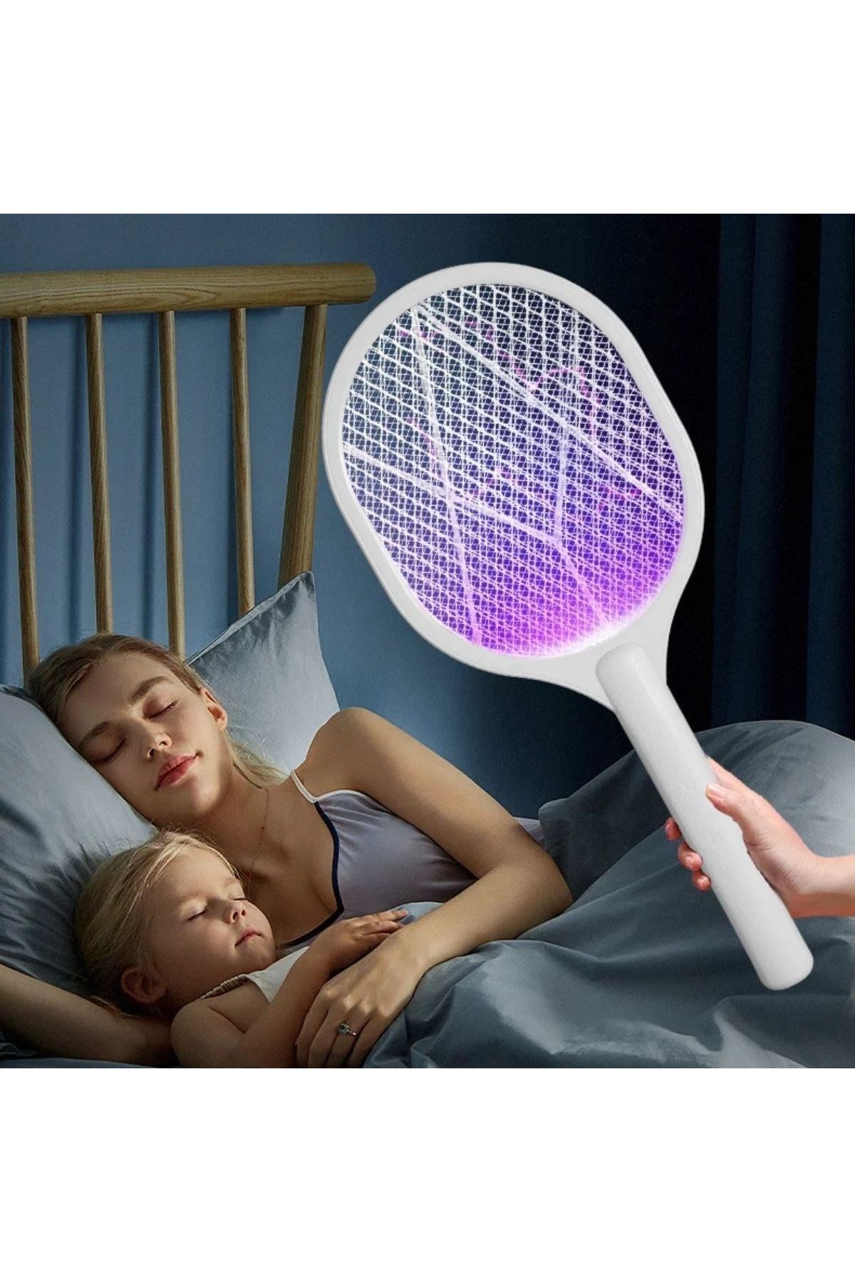 Tbl Dekor® Şarjlı Sinek Öldürücü Masaüstü Standlı,Mor Işık Sinek Kovucu Raket 5w