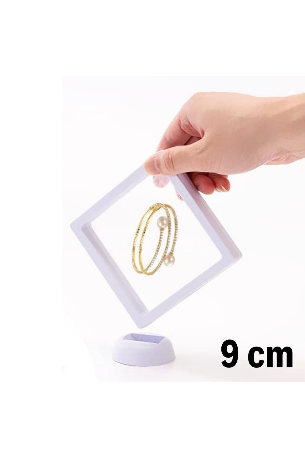 Tbl Dekor® 9x9 cm Standlı 3D Takı Ziynet Hatıra Koleksiyon Saklama Kutusu Şeffaf Film Çerçevesi