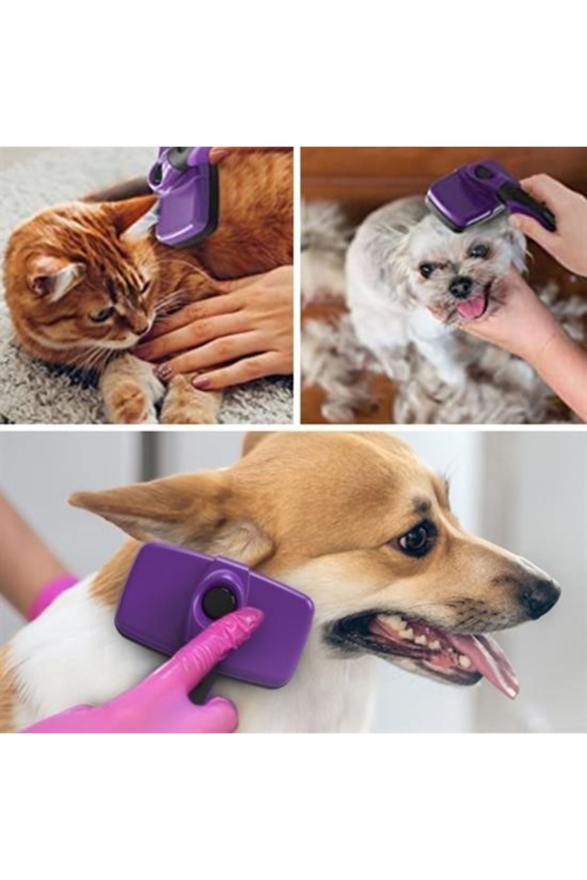 Tbl Dekor®  Otomatik Temizlenebilen Tuşlu Pratik Kedi Köpek Tüy Toplama Fırçası