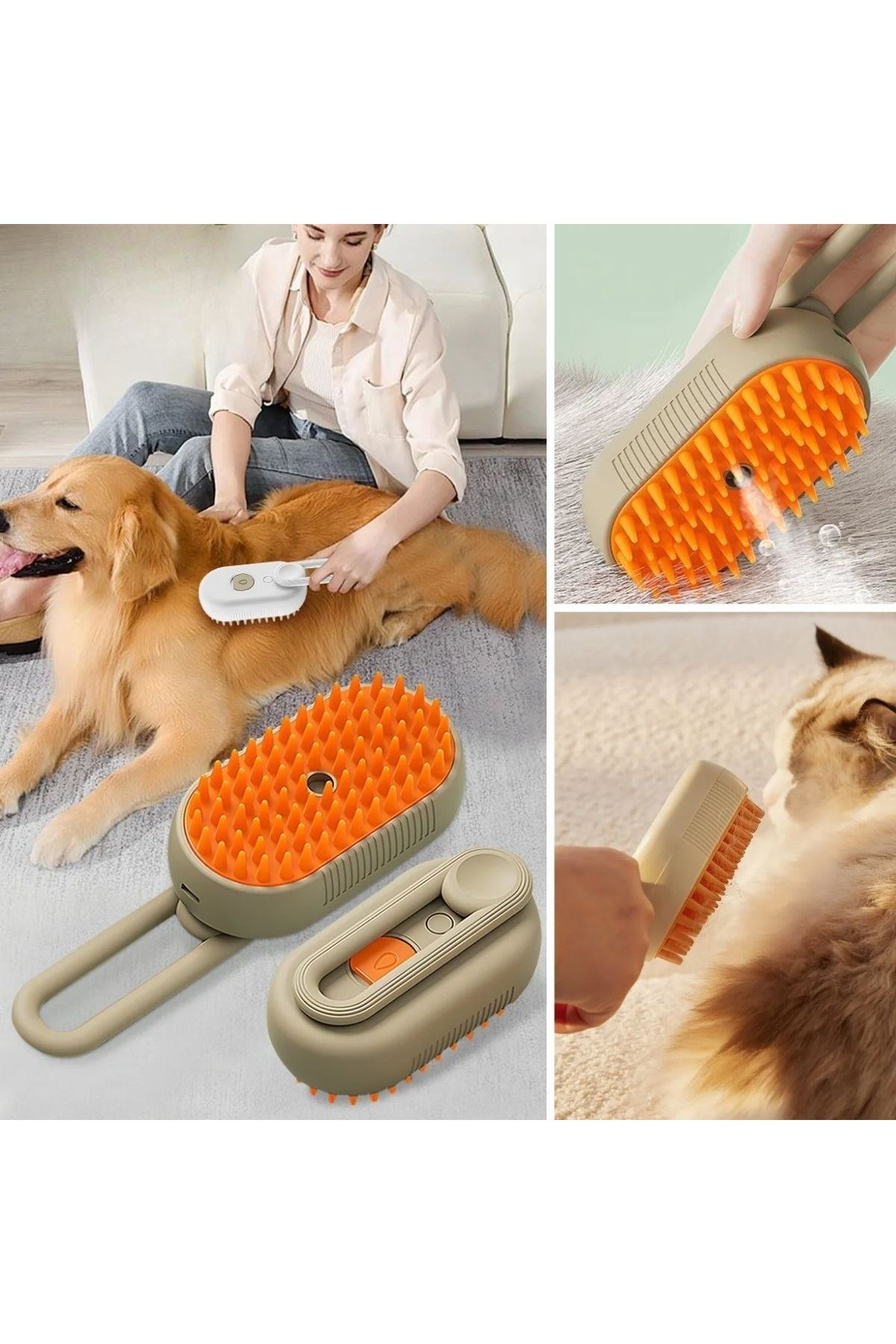 Tbl Dekor®  Saplı Su Püskürtmeli Kedi Köpek Fırçası Masaj Etkili Tüy Toplama Tarağı