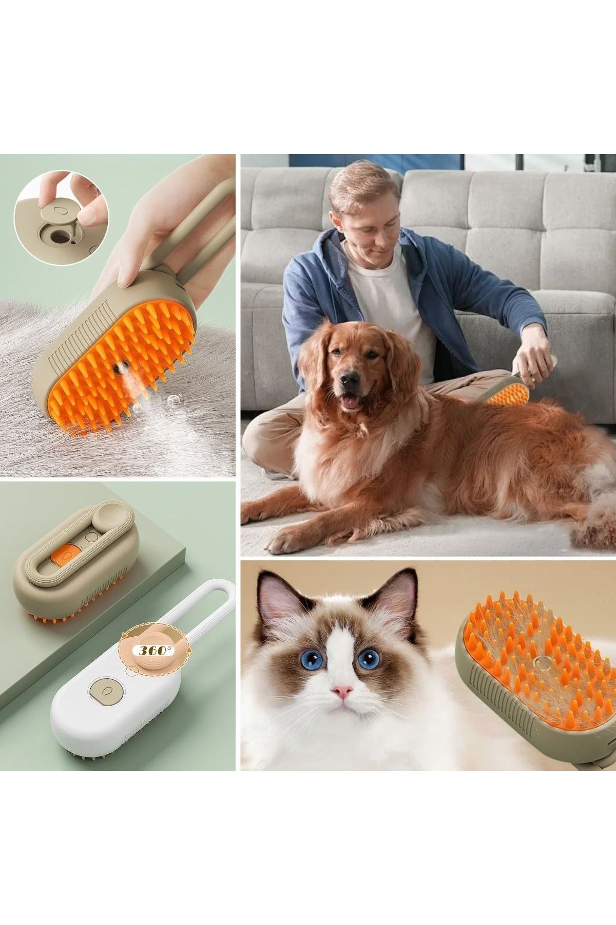 Tbl Dekor®  Saplı Su Püskürtmeli Kedi Köpek Fırçası Masaj Etkili Tüy Toplama Tarağı