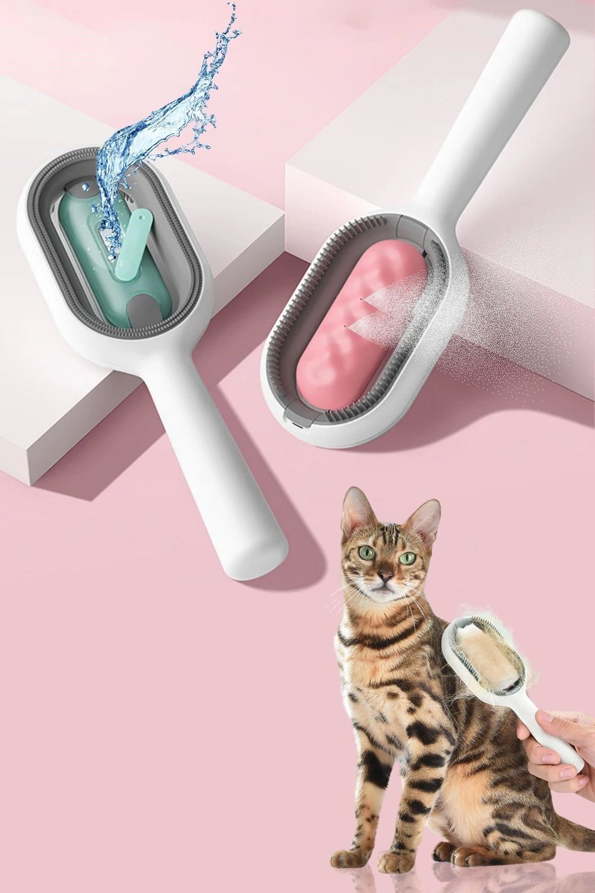 Tbl Dekor® Su Hazneli Kedi ve Köpek Tüyü Toplamama Fırçası Su Hazneli Pet Tarağı