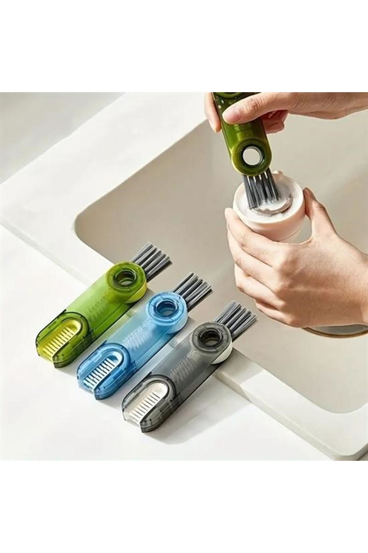 Tbl Dekor®  3 Fonksiyonlu Pratik Şişe Temizleme Fırçası Mutfak Banyo Araç İçin Çok Amaçlı Fırça