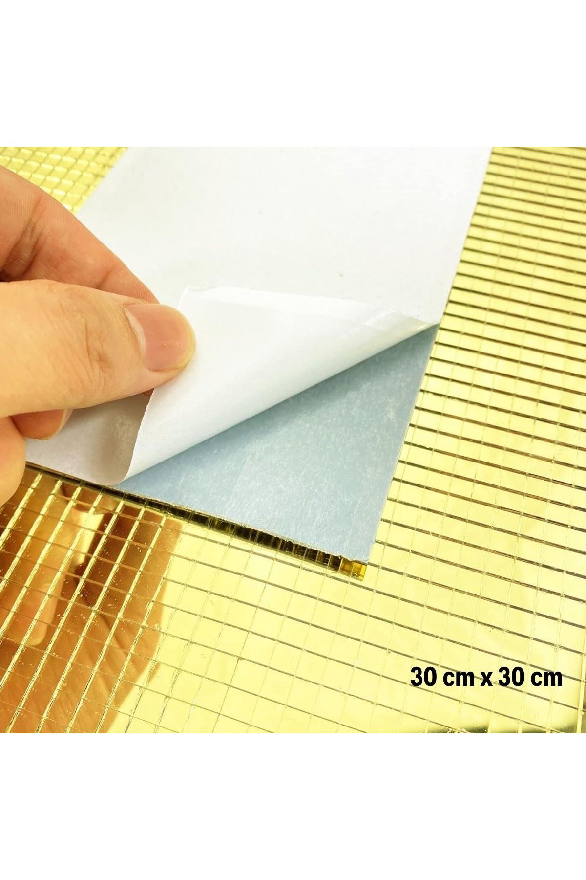 Tbl Dekor® Kare Gold Cam Mozaik Fayans Çıkartmaları El İşi Kare Cam Fayans Kendinden Yapışkanlı Aynalı Dekor Panel 30x30 Cm