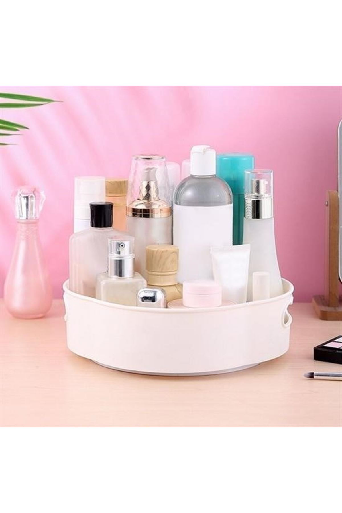Tbl Dekor® 360 Derece Dönebilen Mekanizmalı Yuvarlak Tepsi Formlu Sunum ve Servis Organizer Tablası