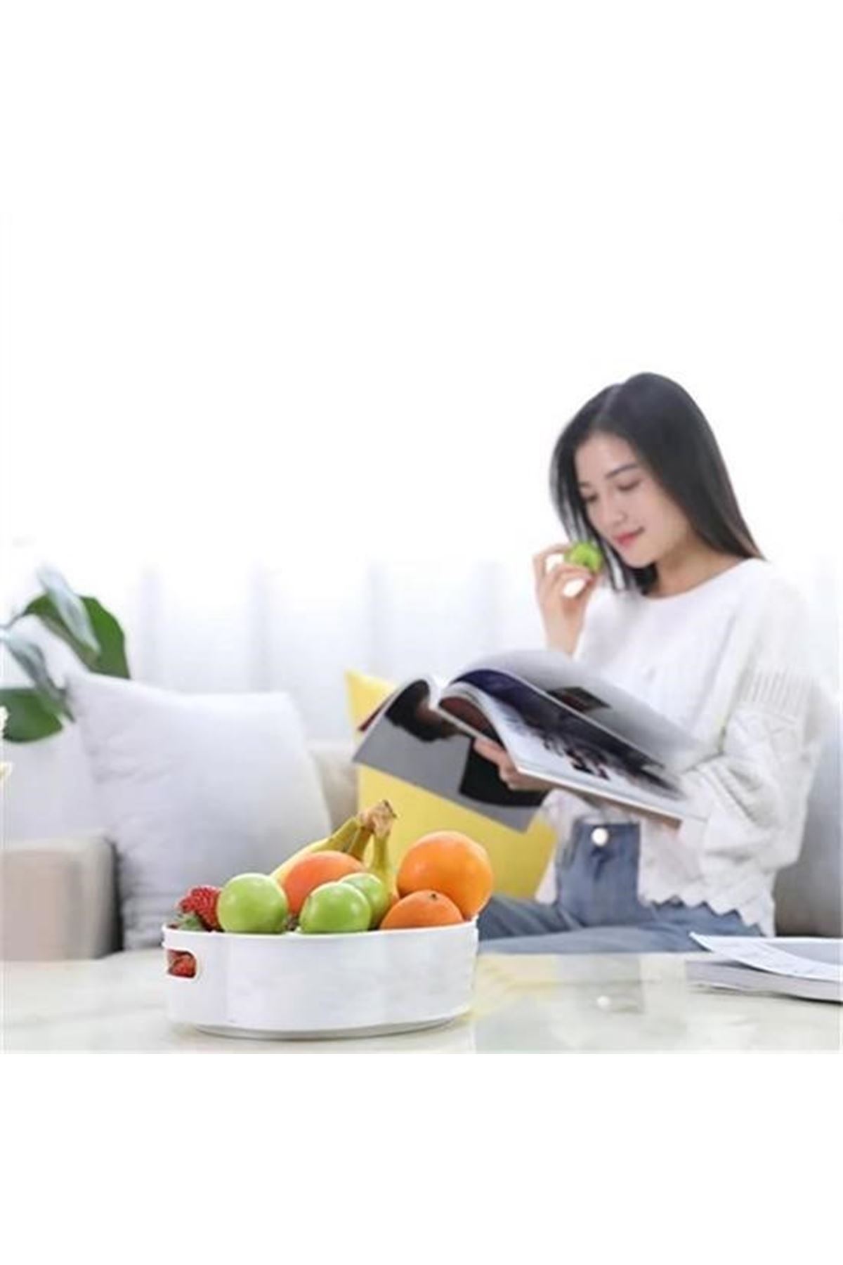 Tbl Dekor® 360 Derece Dönebilen Mekanizmalı Yuvarlak Tepsi Formlu Sunum ve Servis Organizer Tablası