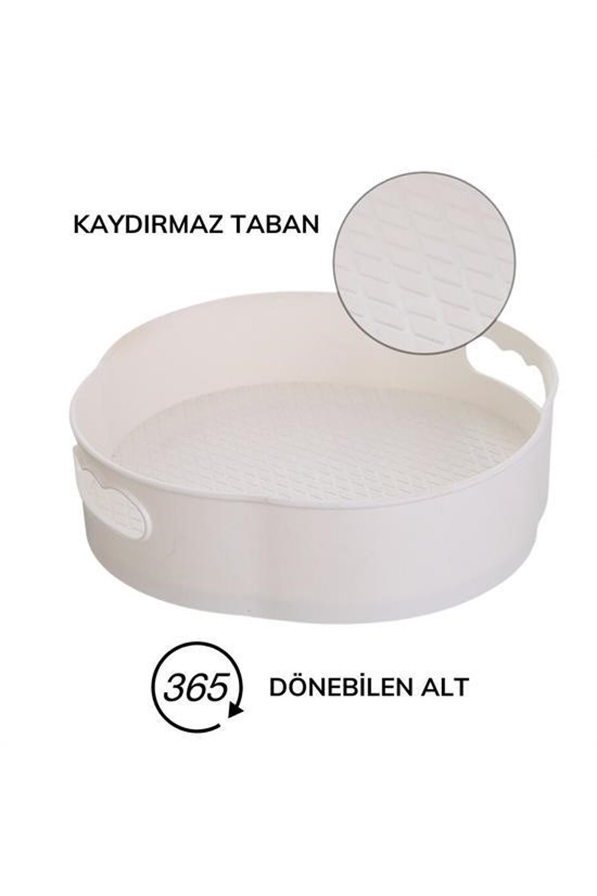 Tbl Dekor® 360 Derece Dönebilen Mekanizmalı Yuvarlak Tepsi Formlu Sunum ve Servis Organizer Tablası