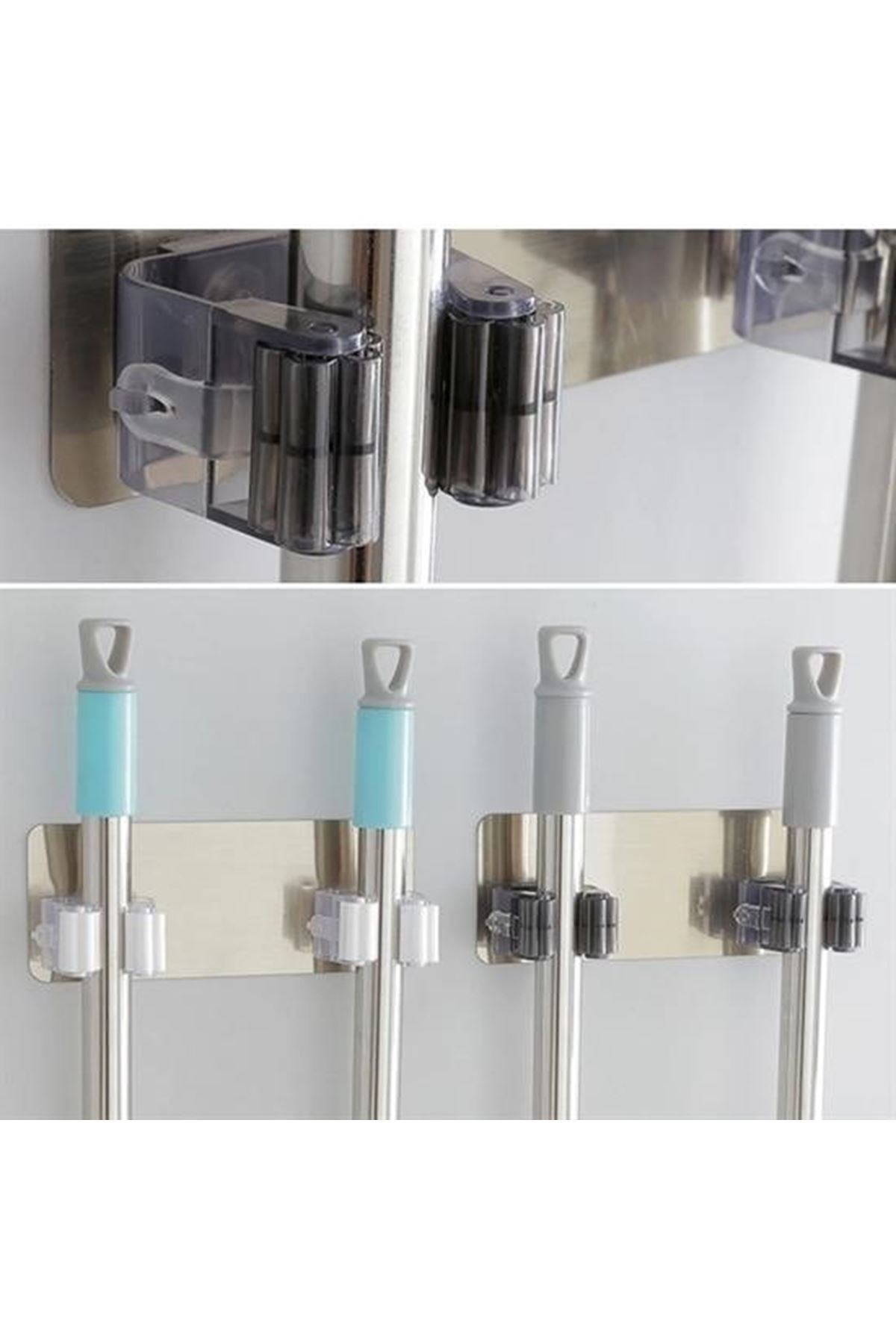 Tbl Dekor® Pratik Organizer 4lü Yapışkanlı Fırça Paspas Mop Fırça Sabitleyici Ergonomik Alet Aparatı