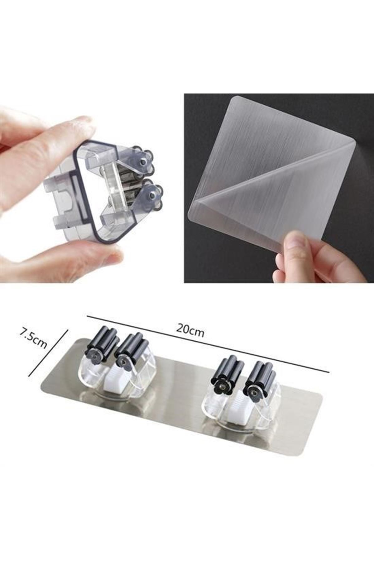 Tbl Dekor® Pratik Organizer 4lü Yapışkanlı Fırça Paspas Mop Fırça Sabitleyici Ergonomik Alet Aparatı