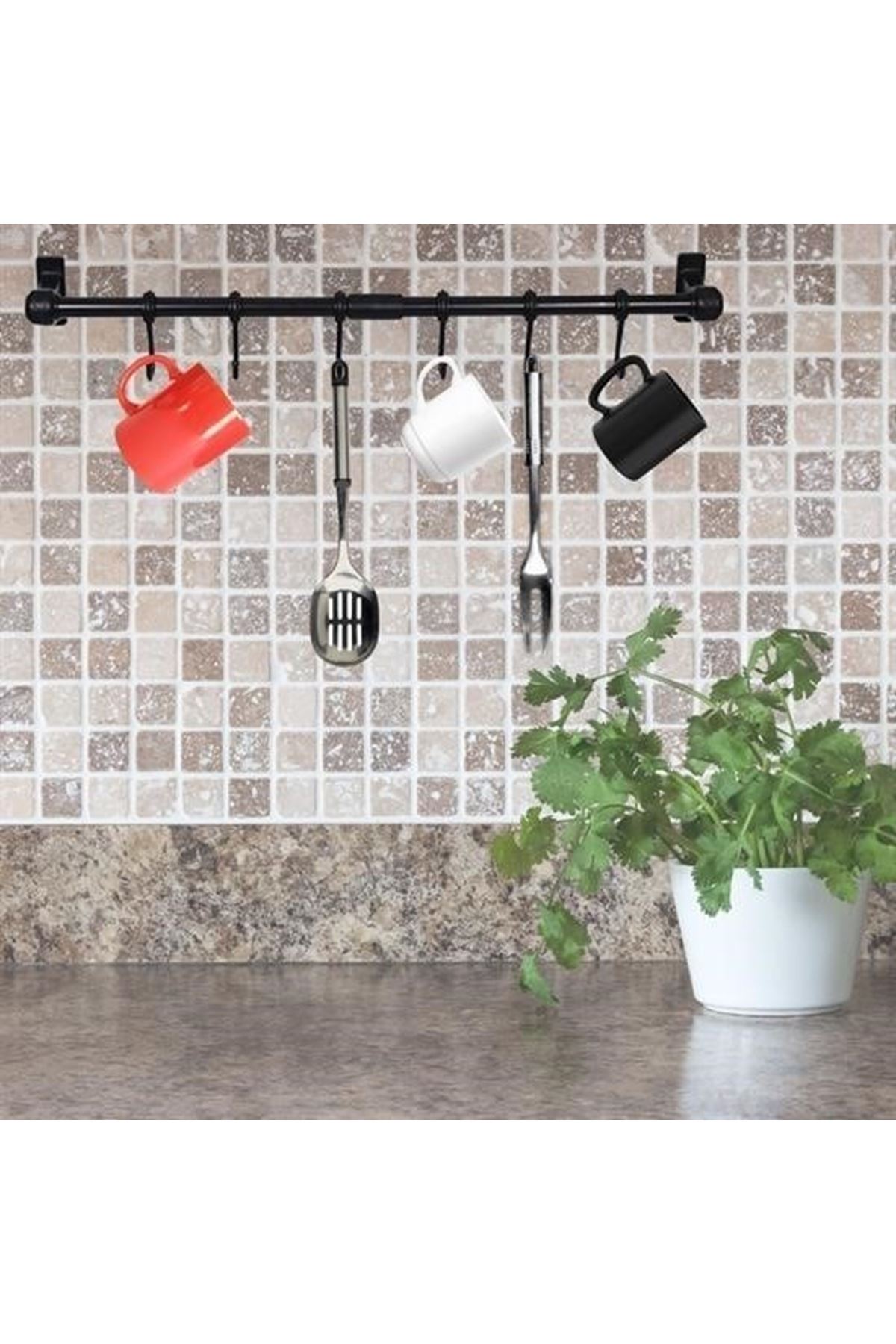 Tbl Dekor® Duvara Monte Edilen 6 Kancalı Dekor Kaşıklık ve Kupa Askısı