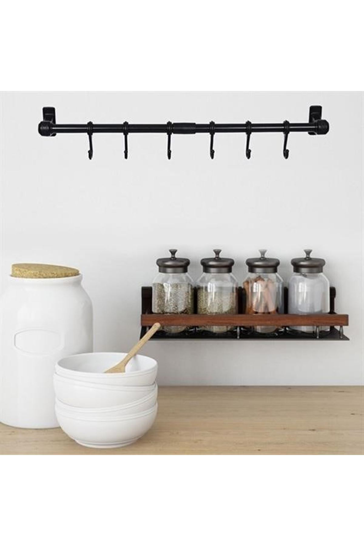 Tbl Dekor® Duvara Monte Edilen 6 Kancalı Dekor Kaşıklık ve Kupa Askısı