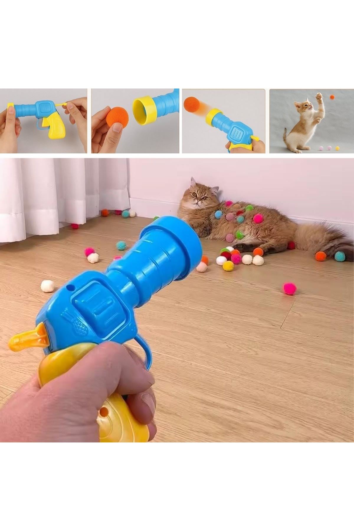 Tbl Dekor®  20 Adet Renkli Peluş Toplu Kedi Oyun Tabancası – Kedi Egzersiz ve Oyun Aracı