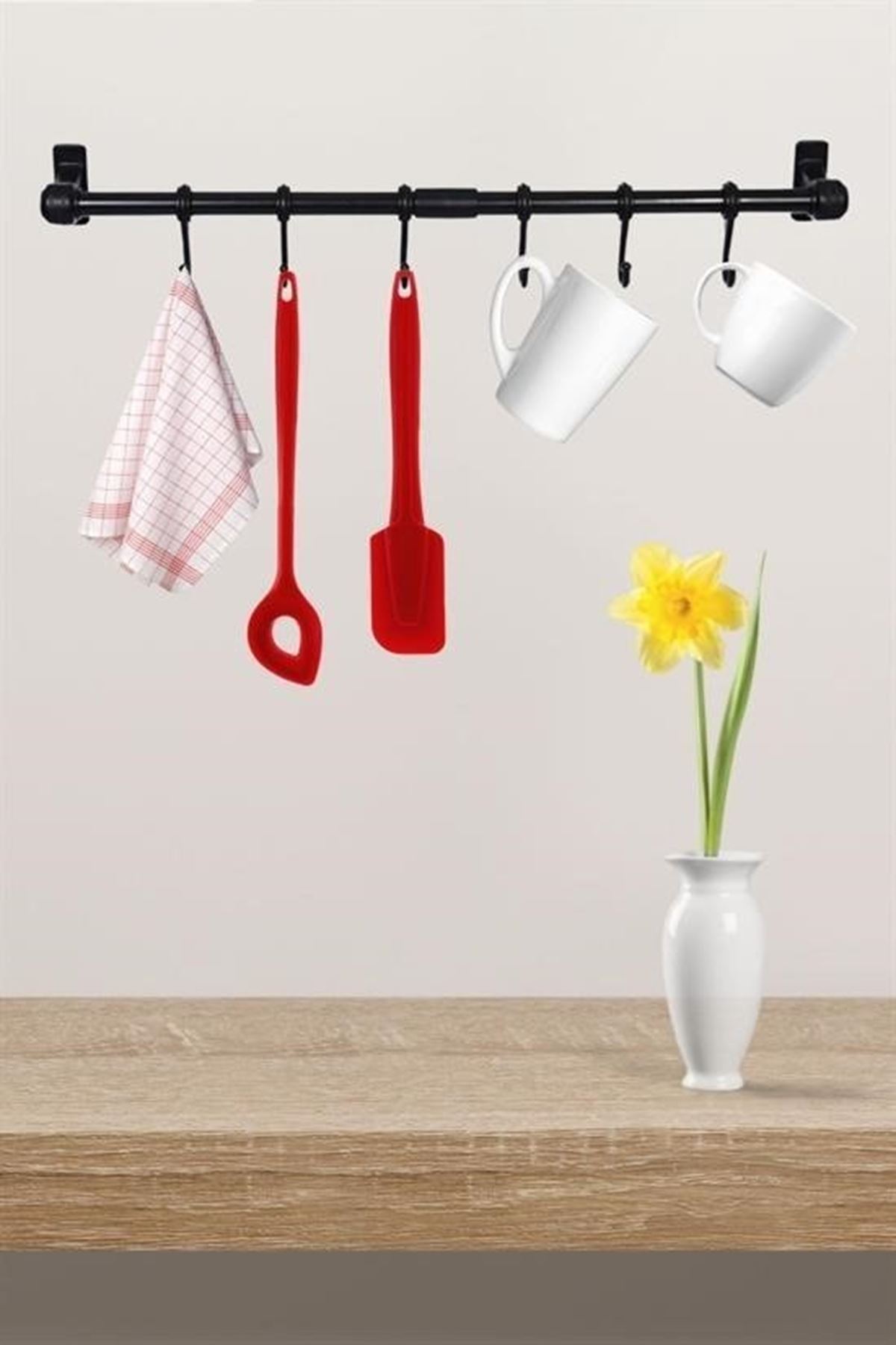 Tbl Dekor® Duvara Monte Edilen 6 Kancalı Dekor Kaşıklık ve Kupa Askısı