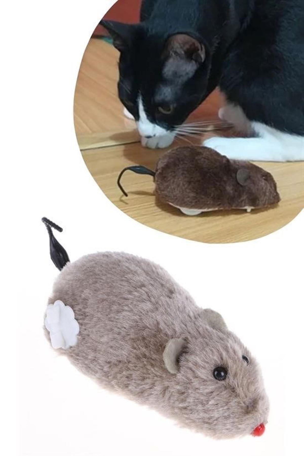 Tbl Dekor® Kurmalı Kedi Eğitim Oyuncağı Tüylü Peluş Fare Yakalama İnteraktif Sevimli Eğlenceli Oyuncak