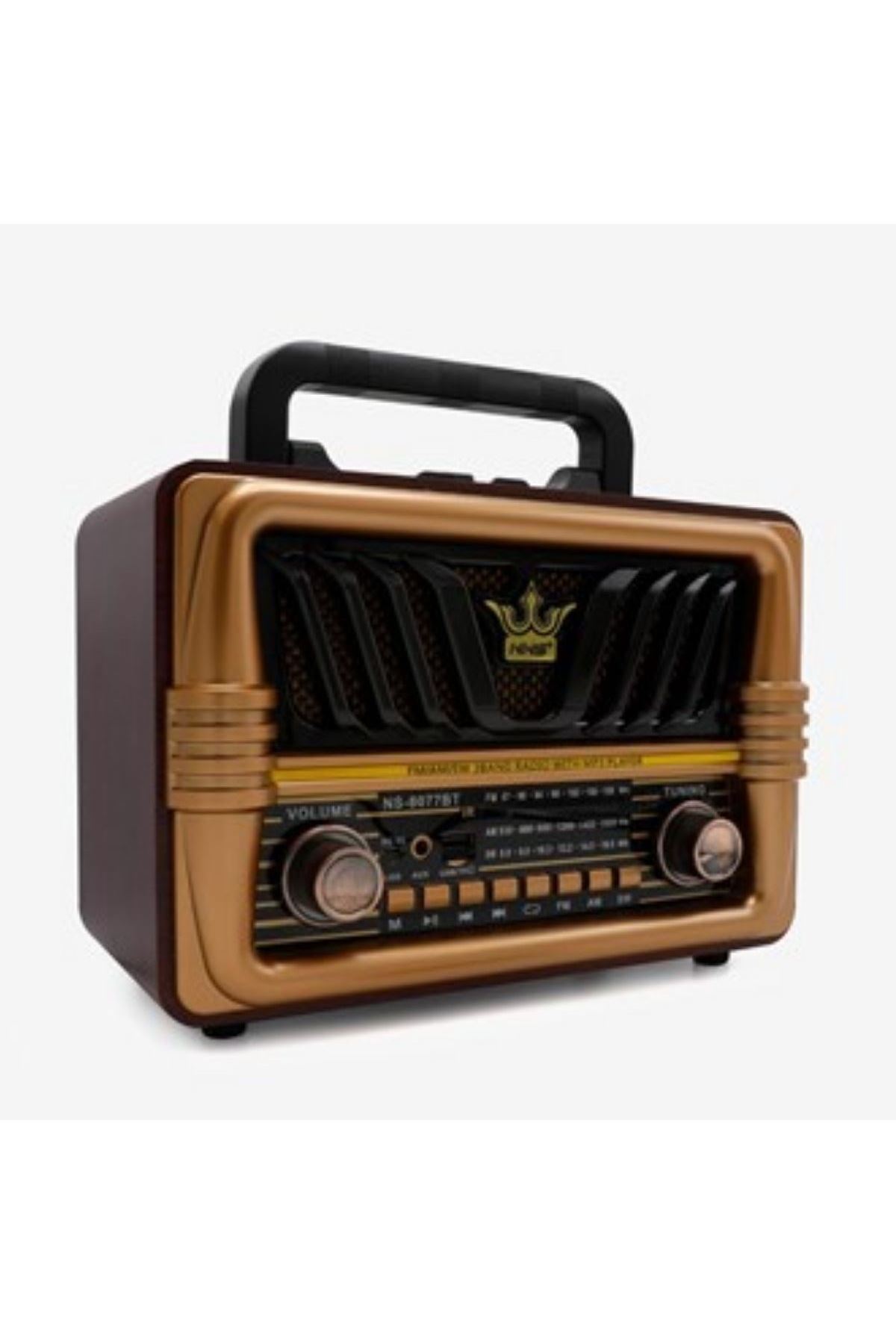 Tbl Dekor® Büyük Boy Telefon Tutma Saplı Retro Ahşap Tasarım Bluetooth Hoparlörlü Radyo – FM/AM Destekli, Şarjlı ve Taşınabilir Radyo NS-8077