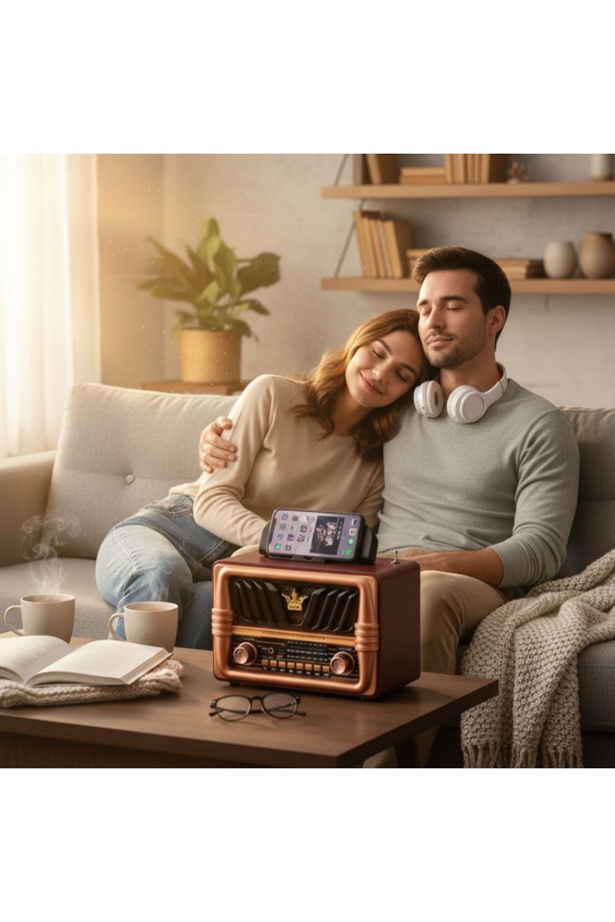 Tbl Dekor® Büyük Boy Telefon Tutma Saplı Retro Ahşap Tasarım Bluetooth Hoparlörlü Radyo – FM/AM Destekli, Şarjlı ve Taşınabilir Radyo NS-8077