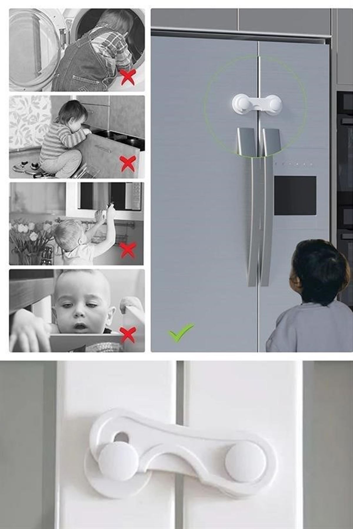 Tbl Dekor® Bebek Çocuk Güvenliği Çekmece ve Dolap İçin Kendiliğinde Yapışkanlı Vidasız Kapak Kilidi