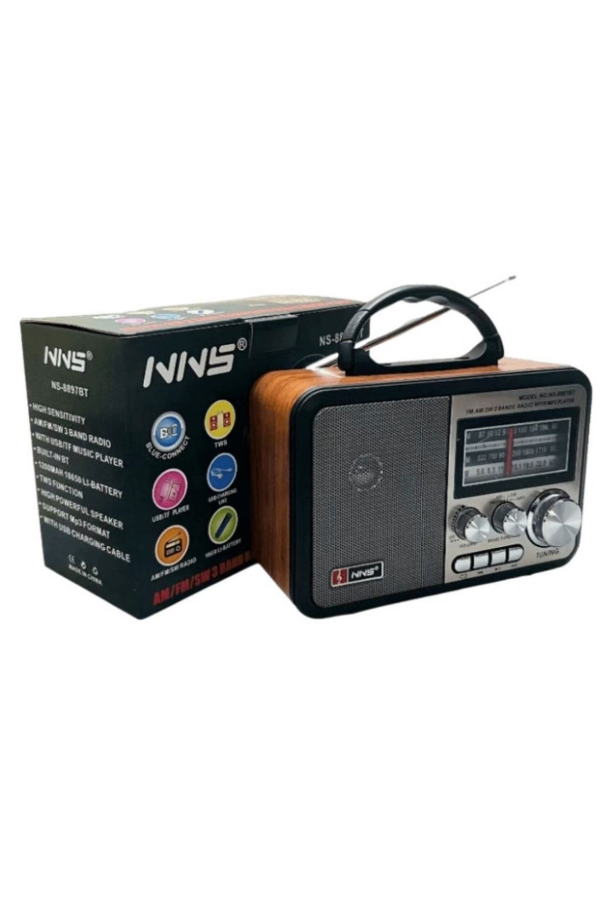 Tbl Dekor® Orta Boy Retro, Nostaljik, Ahşap Tasarım Bluetooth Hoparlörlü, Şarjlı, Taşınabilir FM/AM Destekli Radyo NS-8897