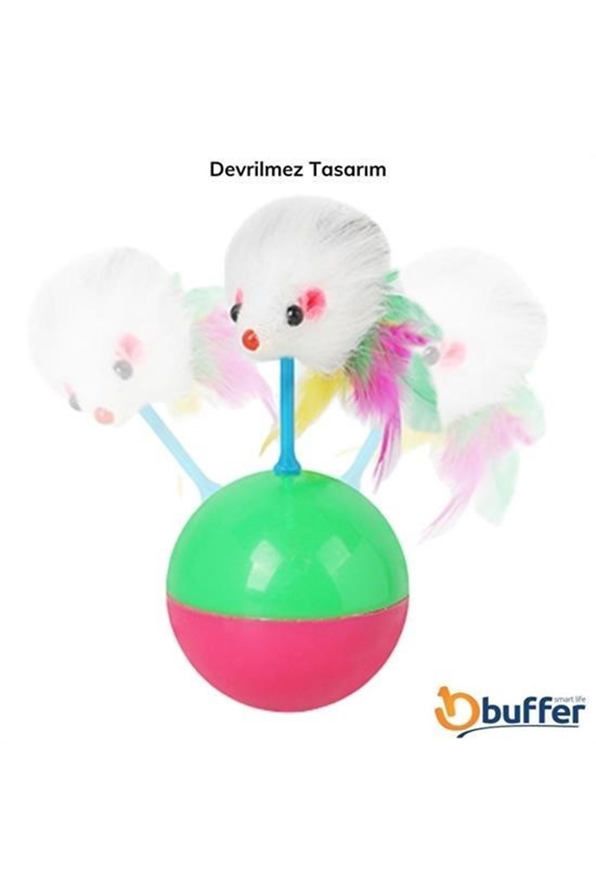 Tbl Dekor® Kedi Oyun Topu Tüylü Fareli Hacı Yatmaz Eğitici Yavru Kedi Fare Kovalama Oyuncağı