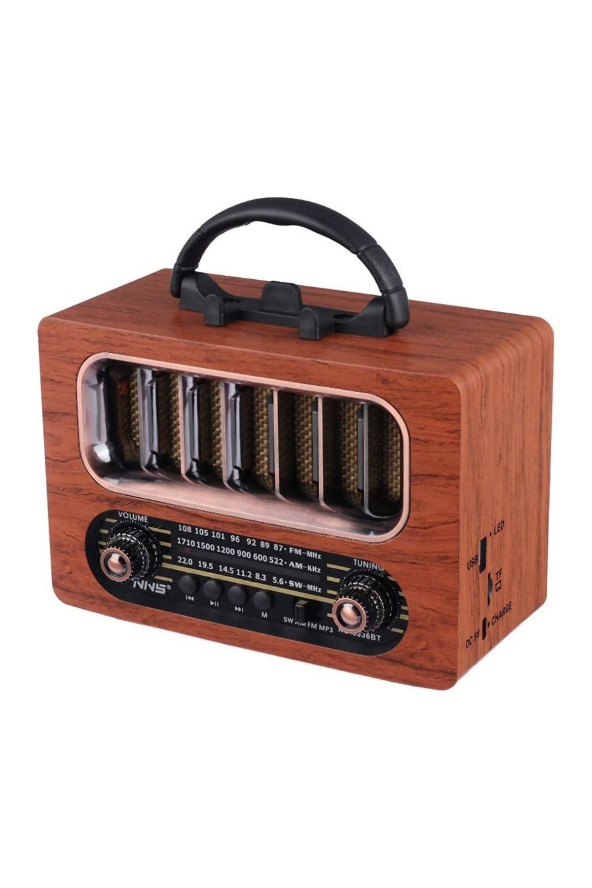 Tbl Dekor® Orta Boy Retro Ahşap Tasarım Bluetooth Hoparlörlü Radyo – FM/AM Destekli, Şarjlı ve Taşınabiliri Radyo NS-6636