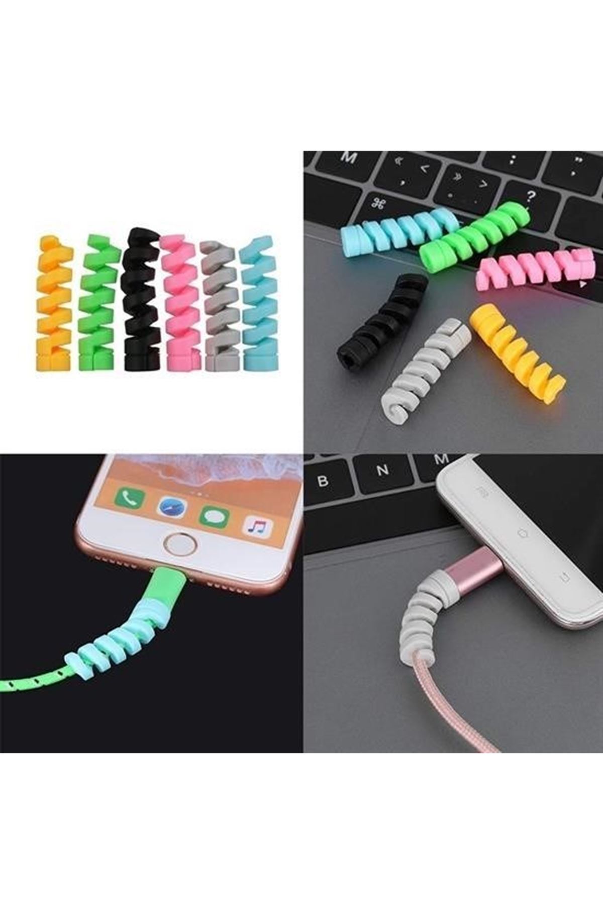Tbl Dekor® 4lü Apple, Android Şaj Kablosu Koruyucu Silikon Spiral Yay Aparat