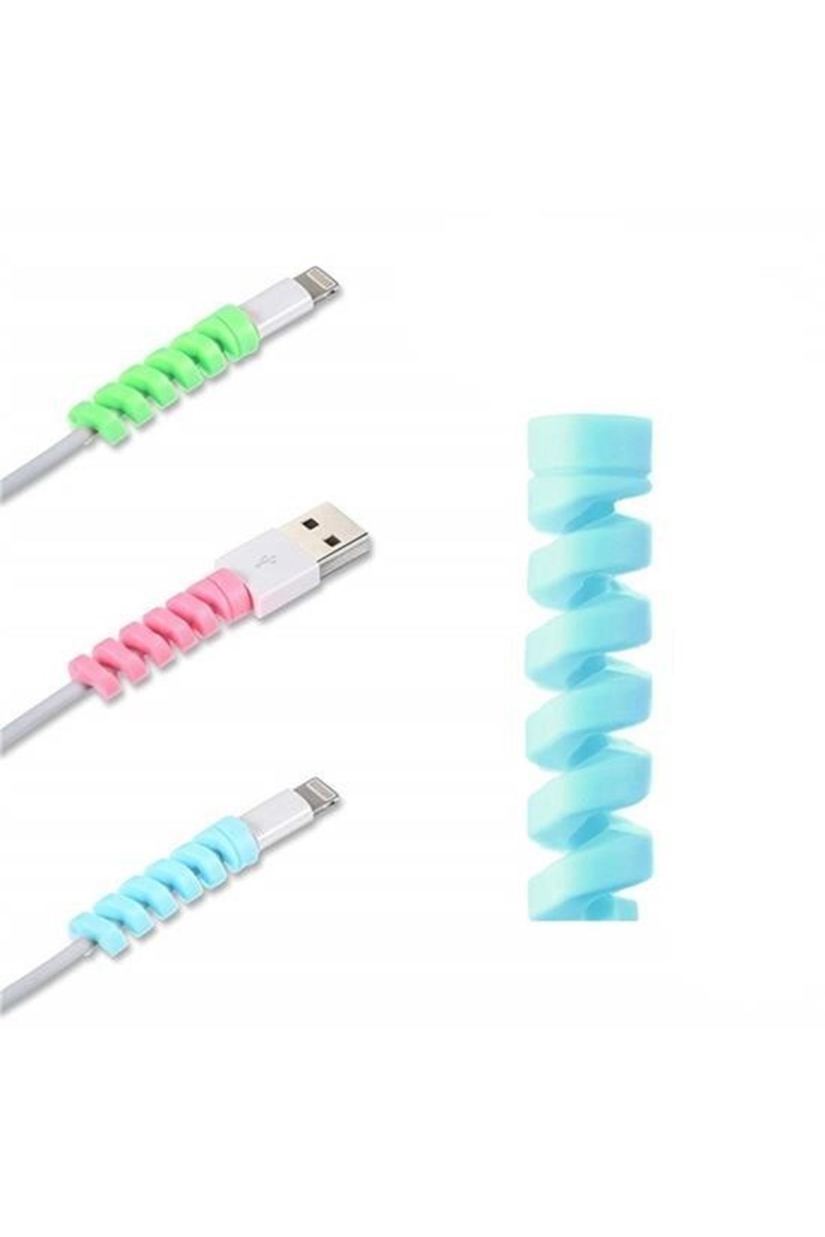Tbl Dekor® 4lü Apple, Android Şaj Kablosu Koruyucu Silikon Spiral Yay Aparat