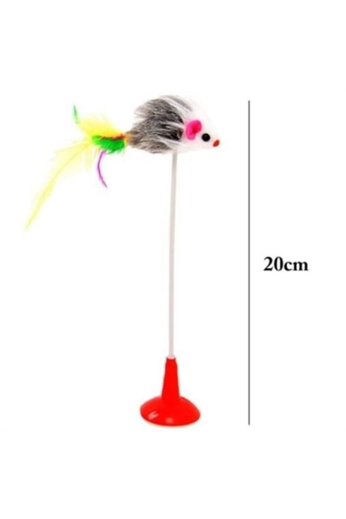 Tbl Dekor® 2li Vantuzlu Fareli Tüylü Hareketli Çanlı ve Esneyen Eğlenceli Peluş Kedi Oyuncağı