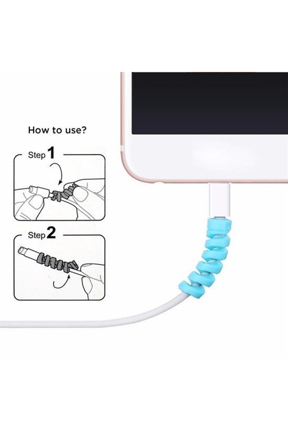 Tbl Dekor® 4lü Apple, Android Şaj Kablosu Koruyucu Silikon Spiral Yay Aparat